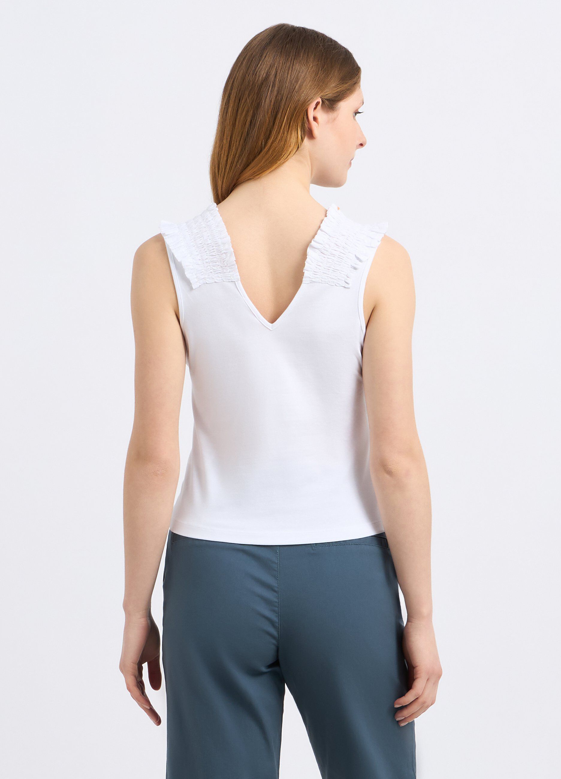 T-shirt in cotone stretch con punto smock donna_1