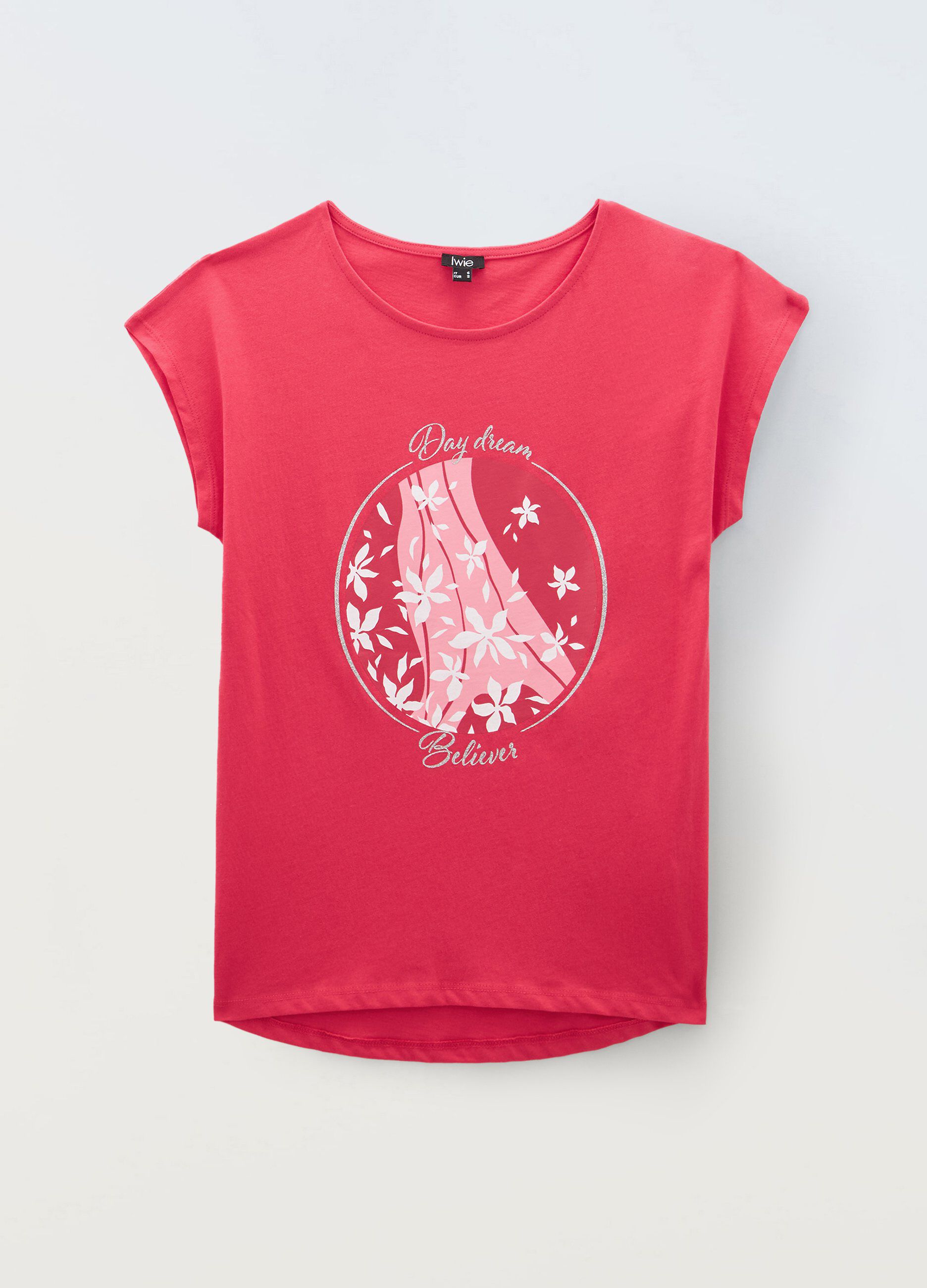 T-shirt in puro cotone con stampa glitter donna_0