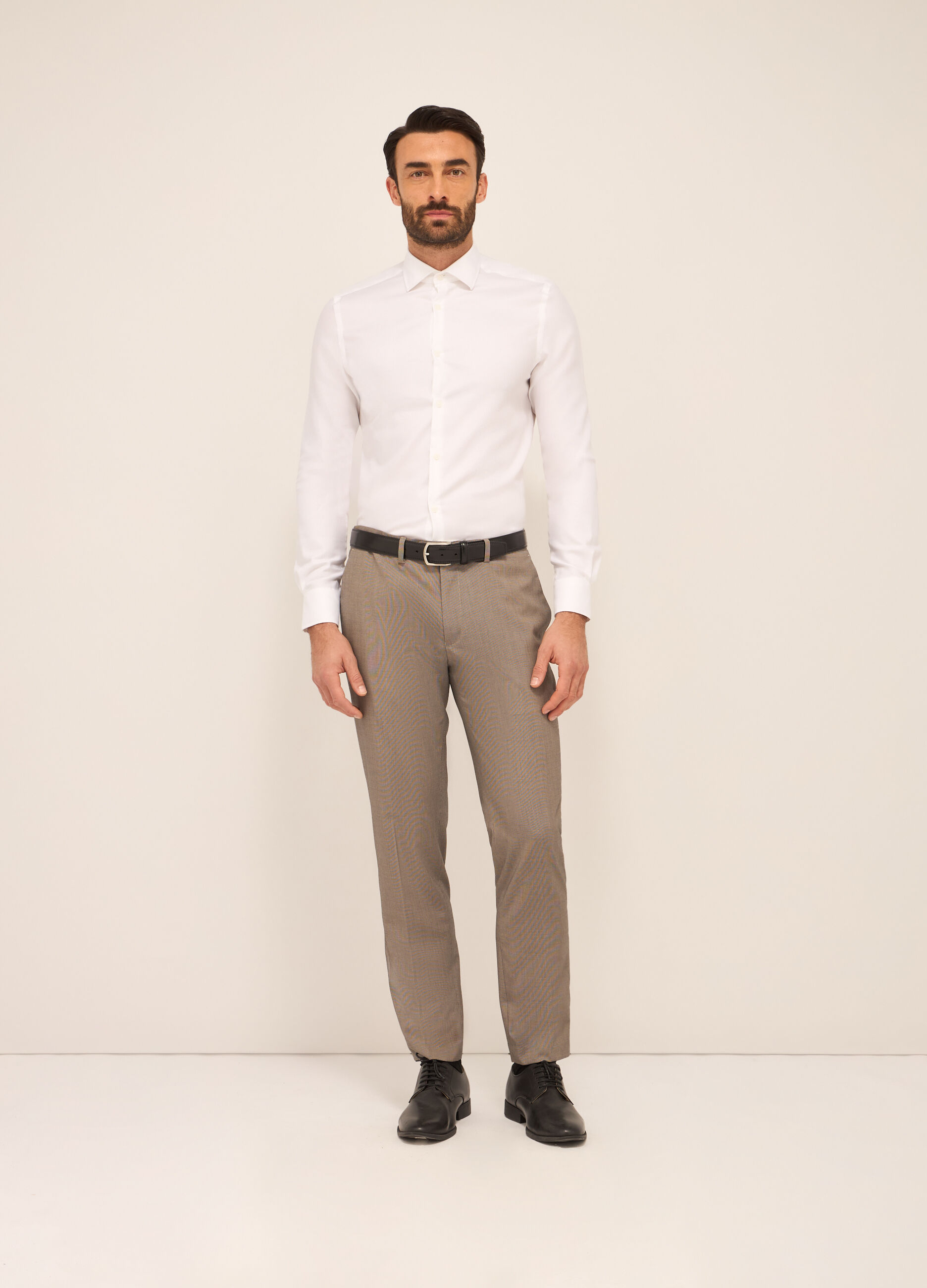 Pantaloni classici in tessuto stretch a micro-quadretti uomo