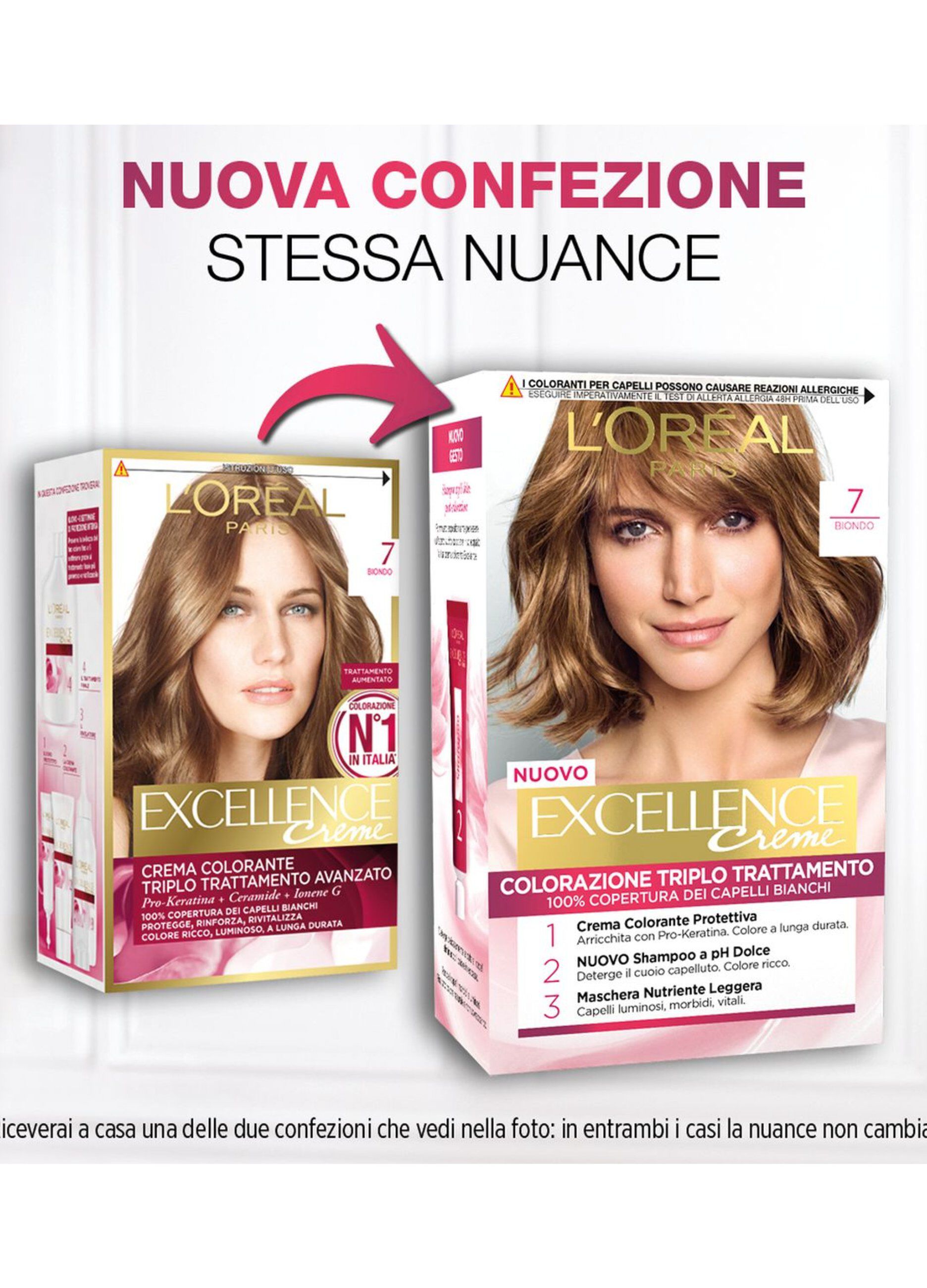L'Oréal Paris Tinta Capelli Excellence, Copre i capelli bianchi, colore ricco, luminoso e a lunga durata, 7 Biondo._2