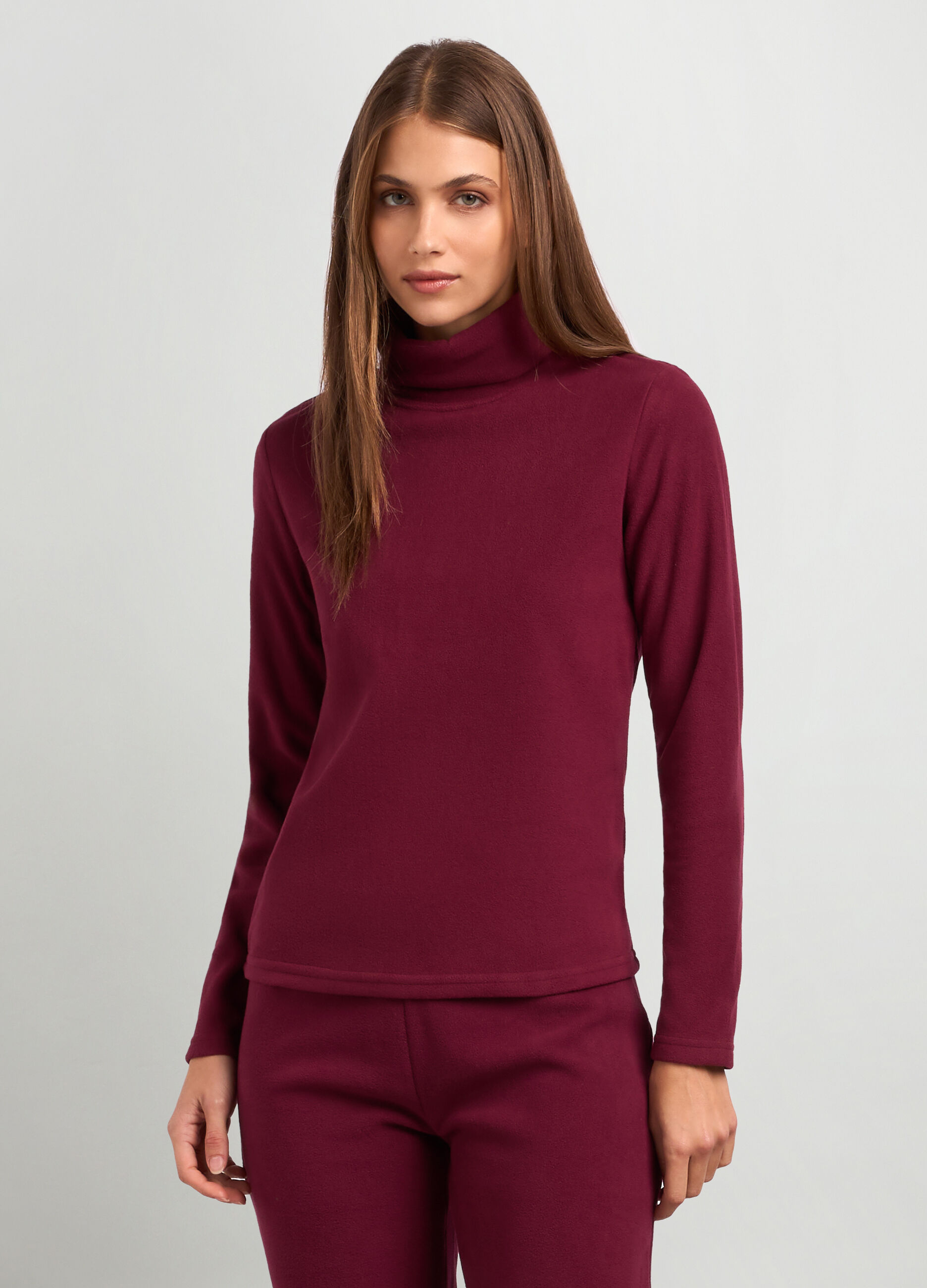 Felpa in pile a collo alto donna_0