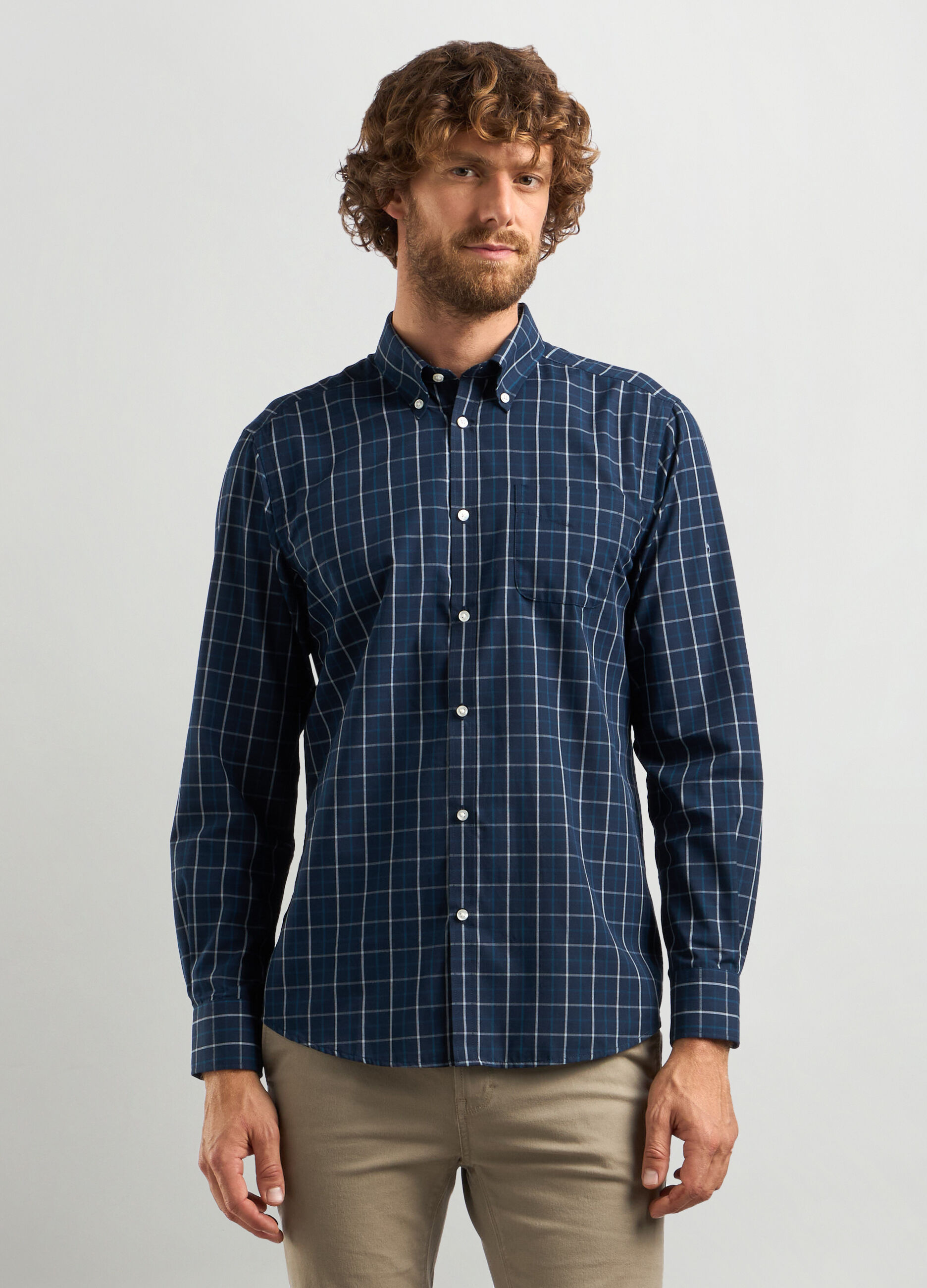 Camicia regular fit colletto button down in misto cotone_0
