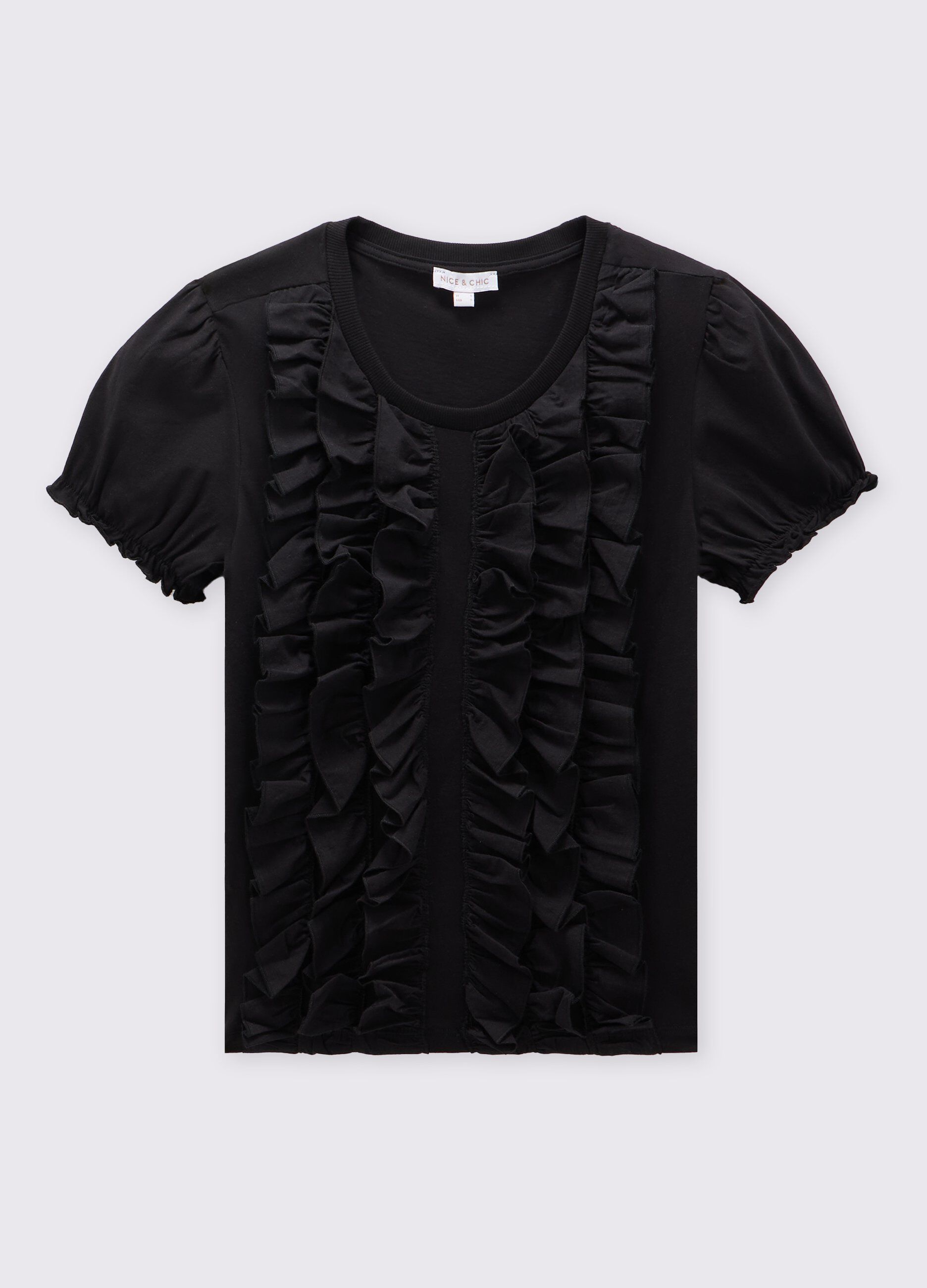 T-shirt a maniche corte in puro cotone con rouches donna_0