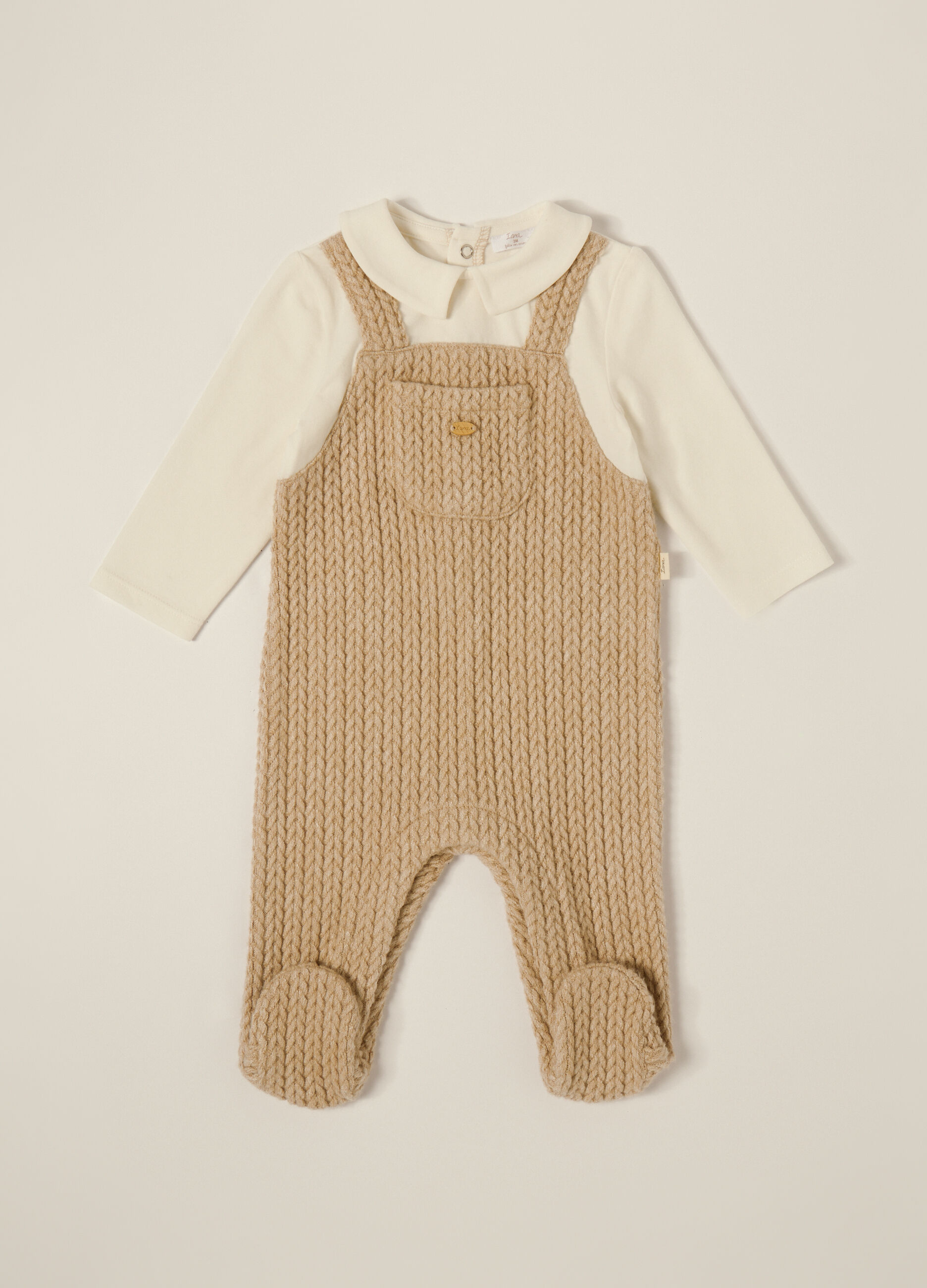 Tutina beige con colletto classico per neonato_0