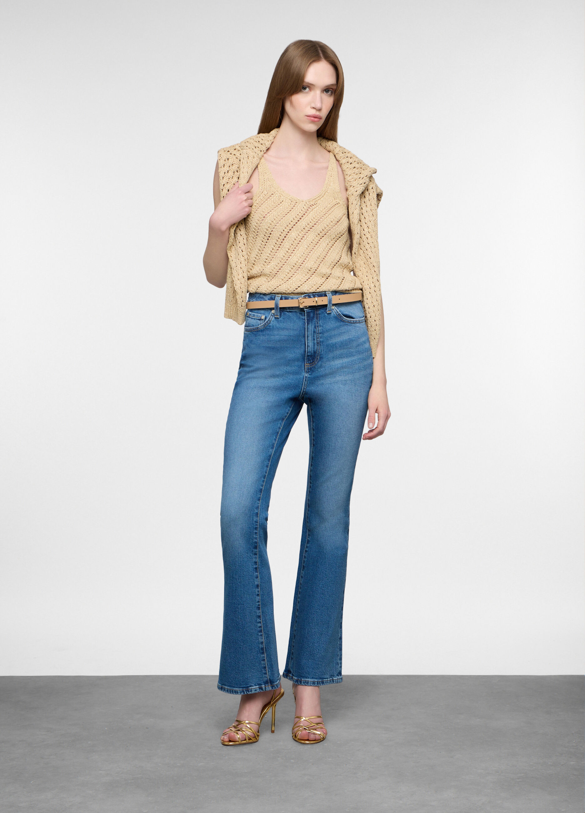 Pantaloni in stretch denim flare fit donna_0