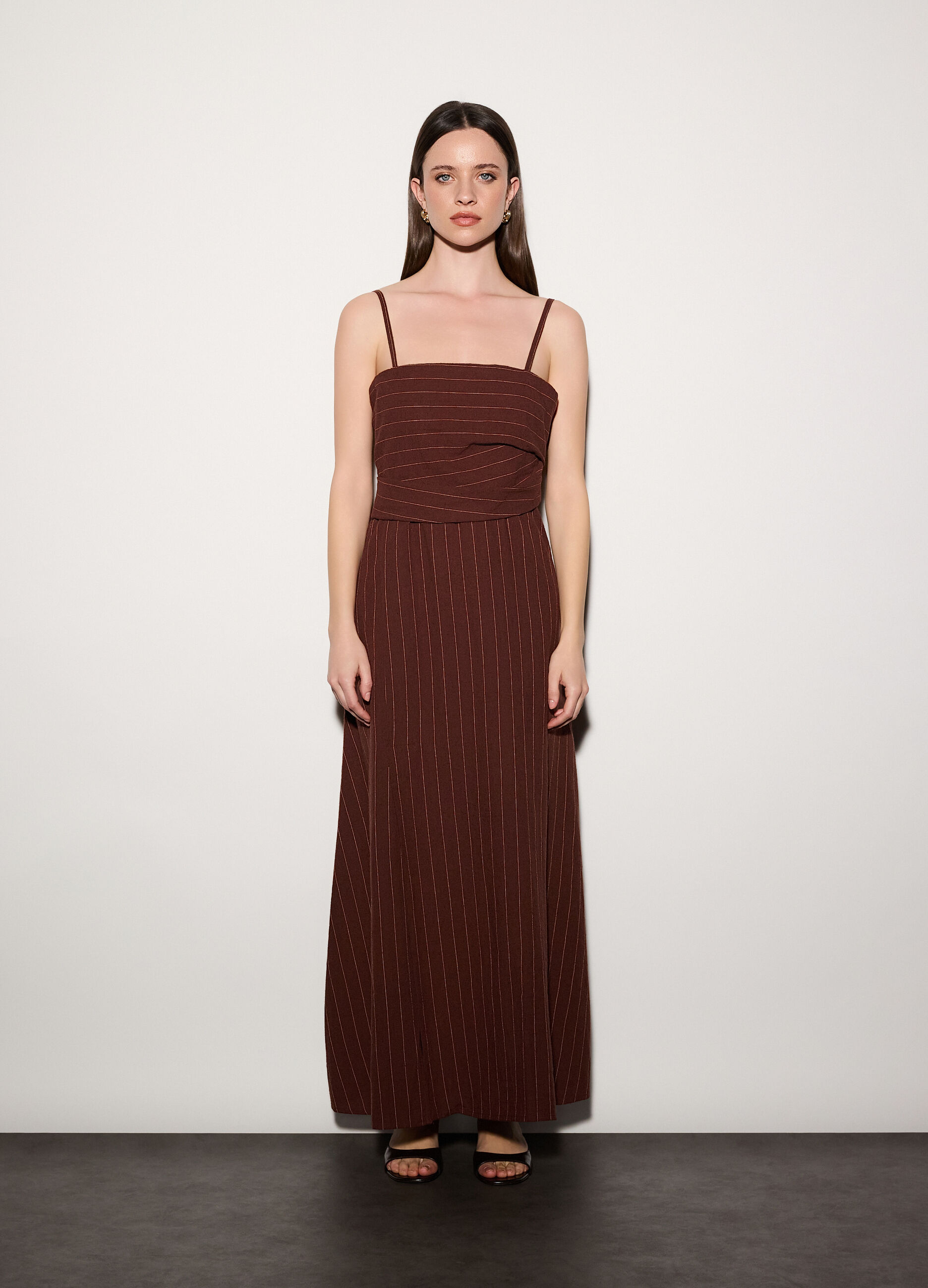 Abito gessato misto lino donna