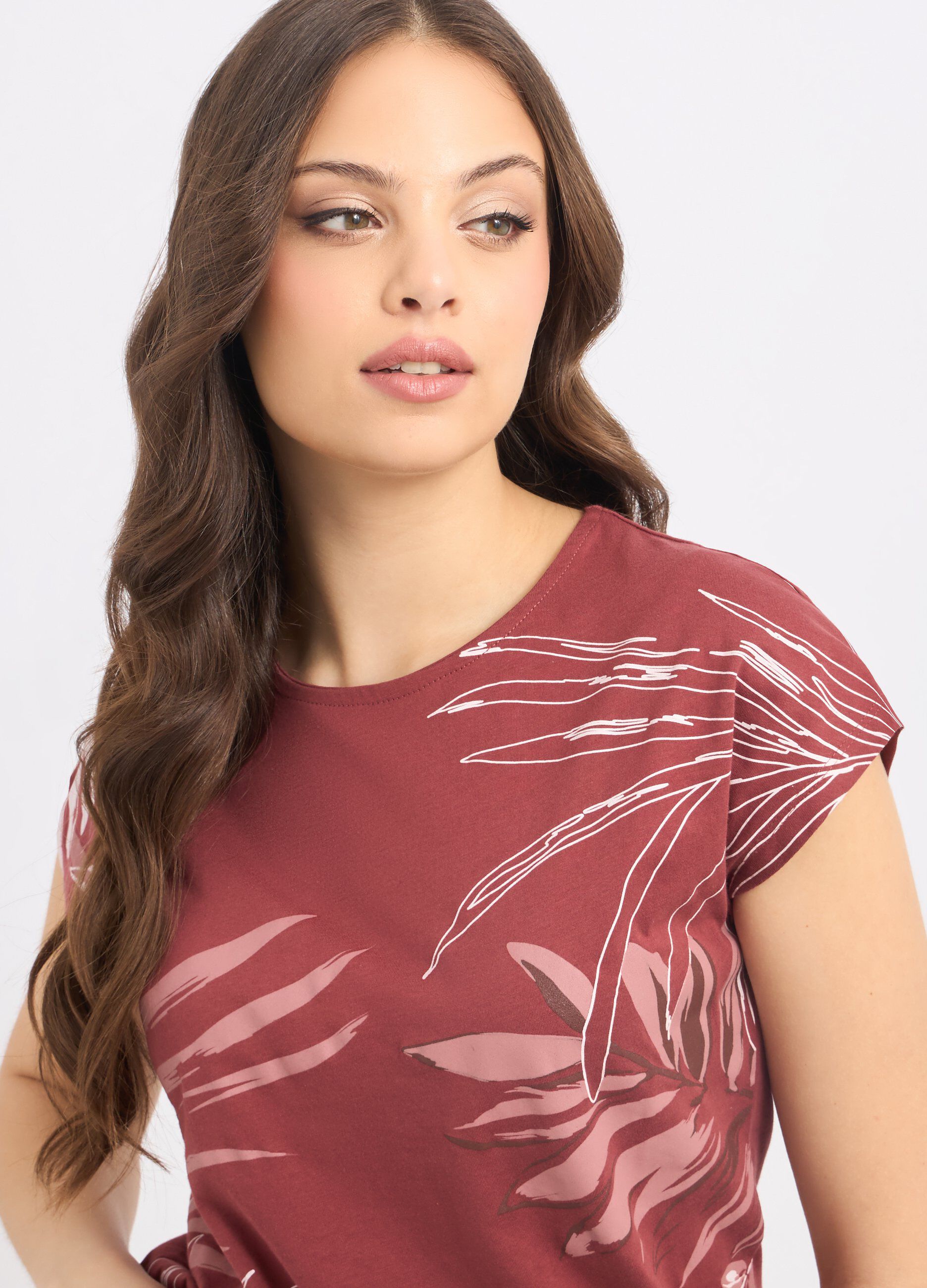 T-shirt in puro cotone con stampa foliage donna_2