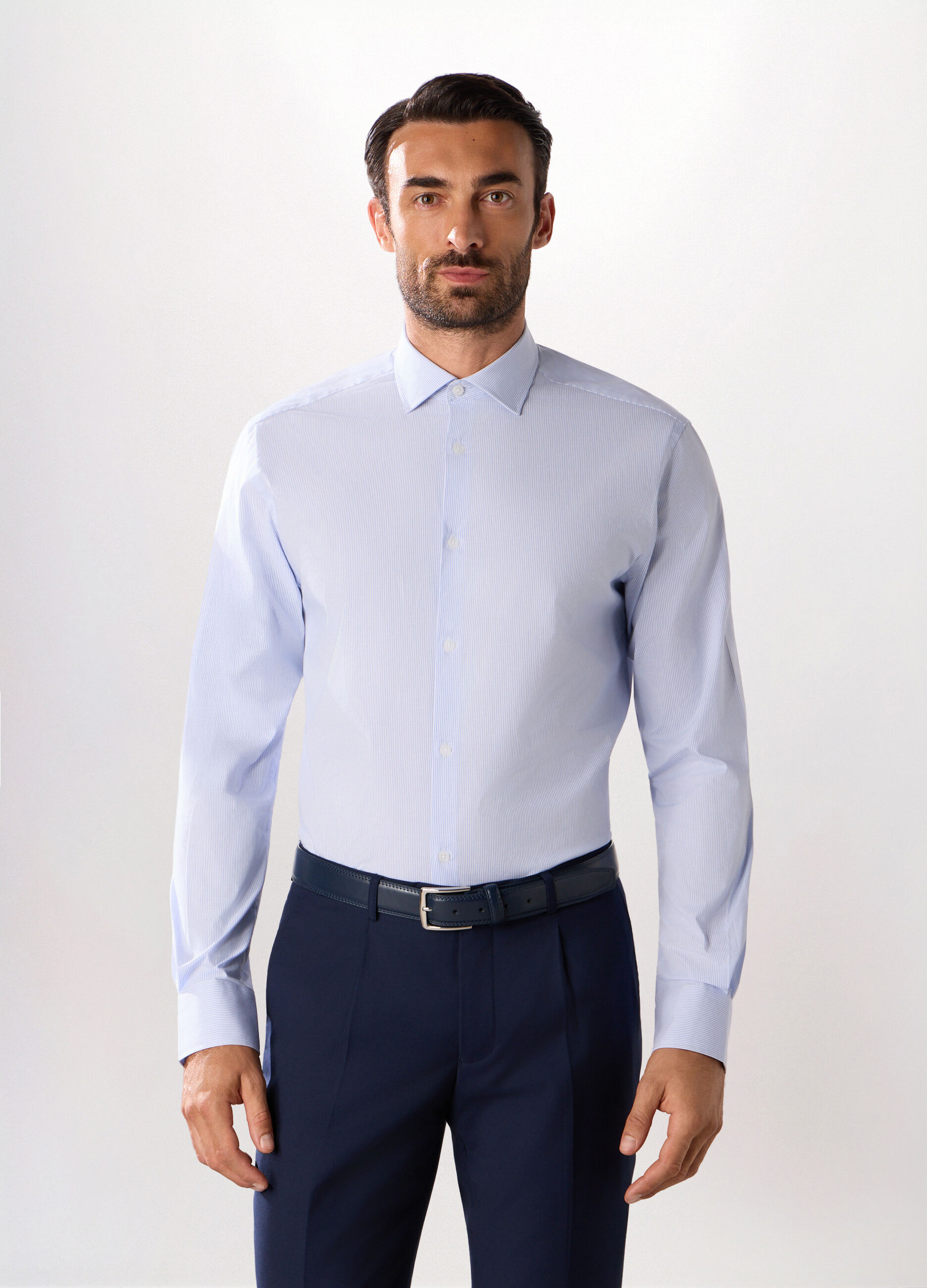 Camicia regular fit in cotone stretch a righe uomo_0