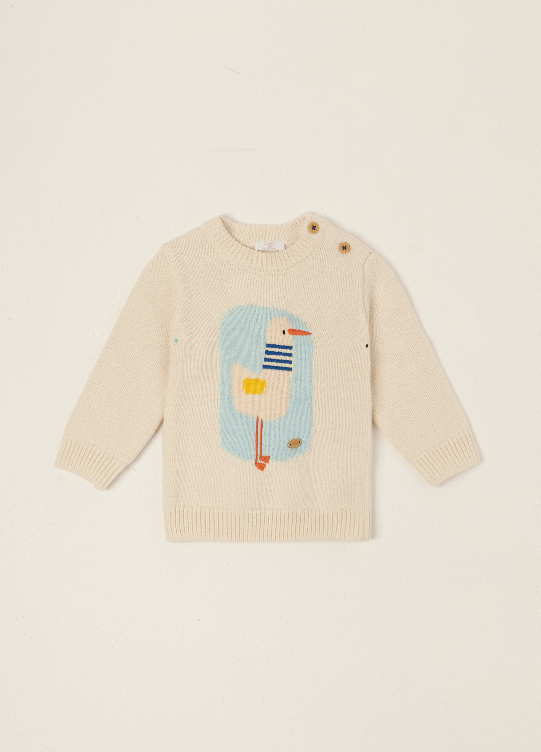 Maglione beige in puro cotone con stampa animale_0