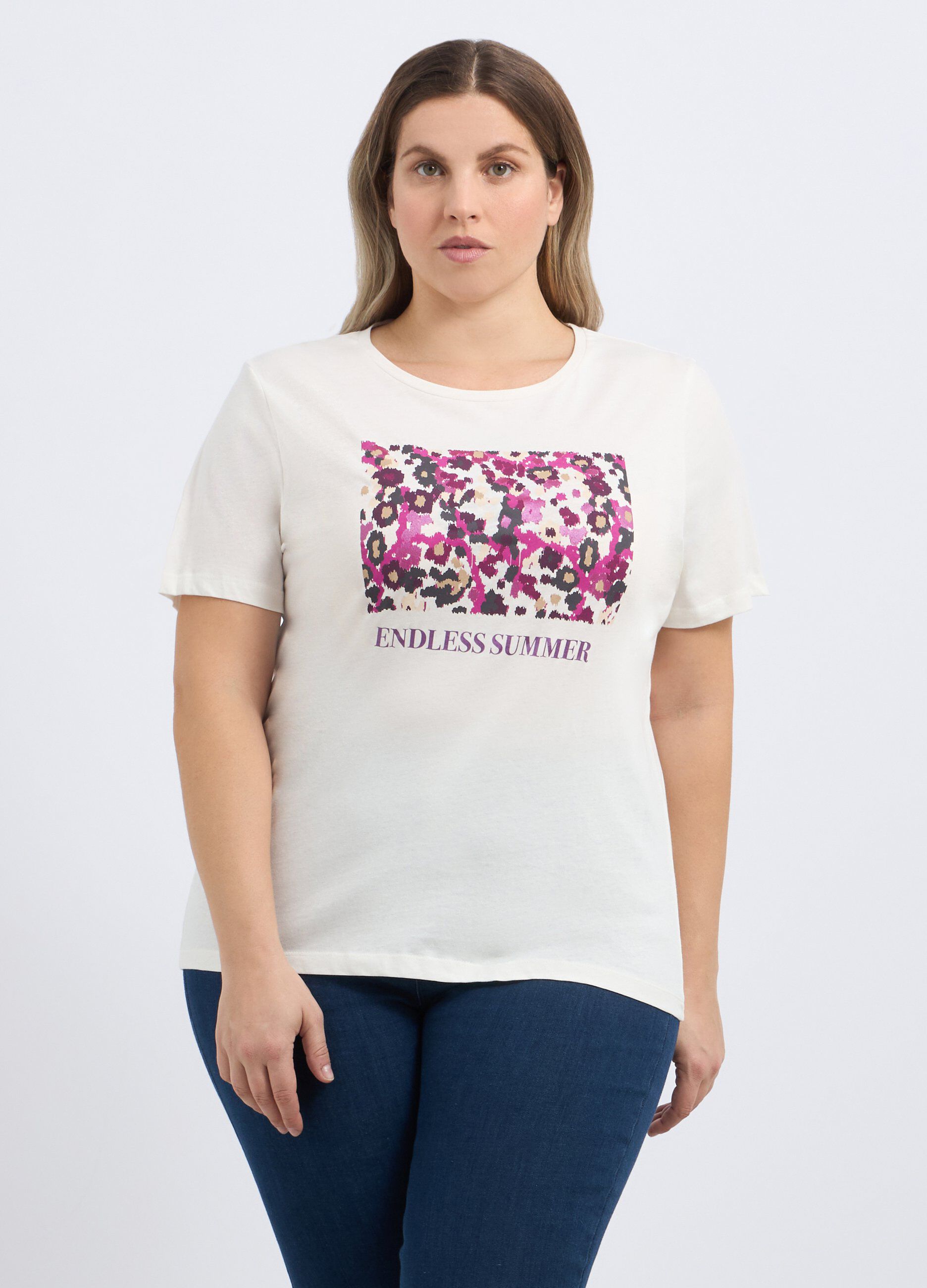 T-shirt in puro cotone con stampa foil donna curvy_0