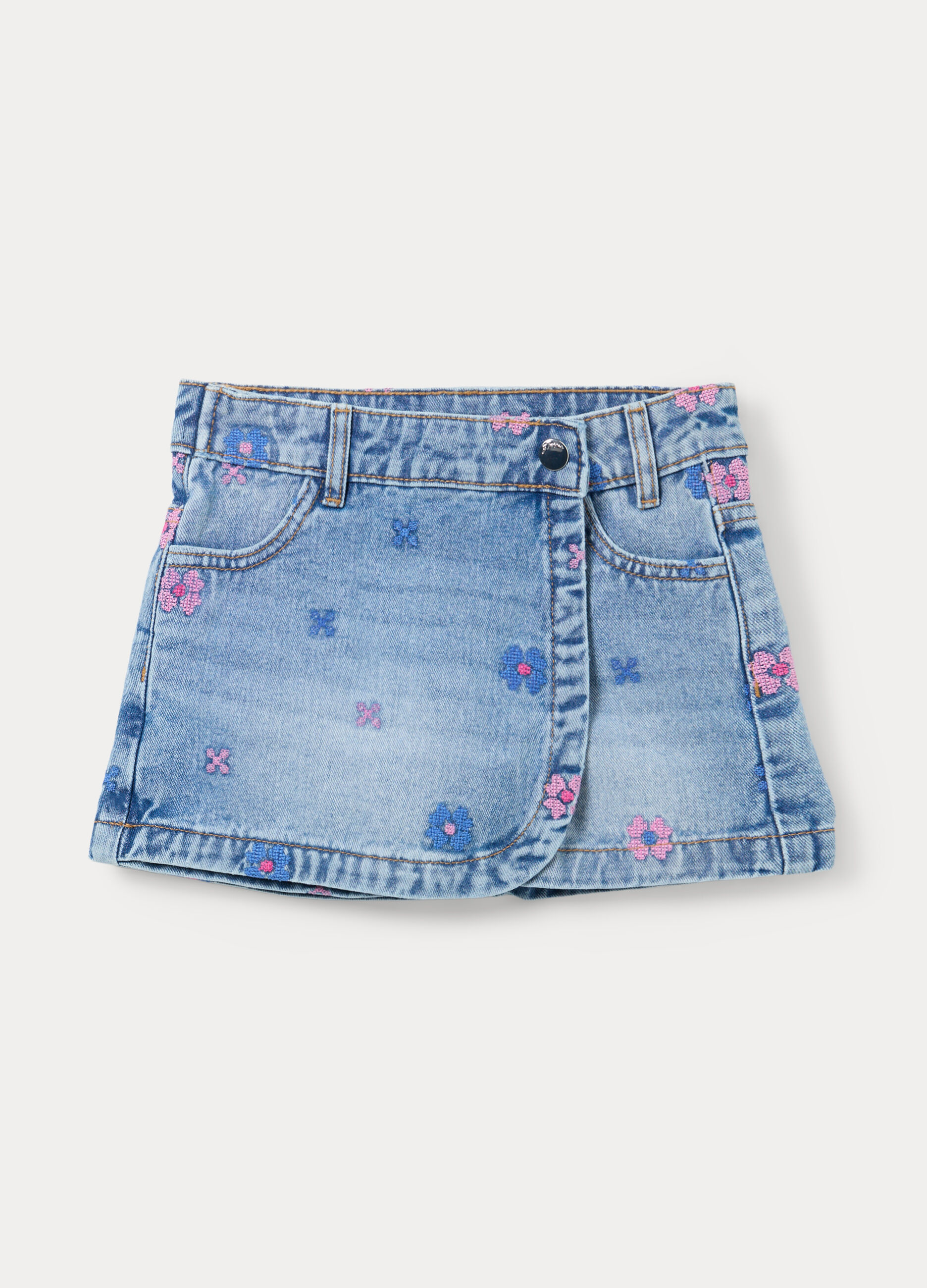 Gonna pantalone in denim di puro cotone bambina_0
