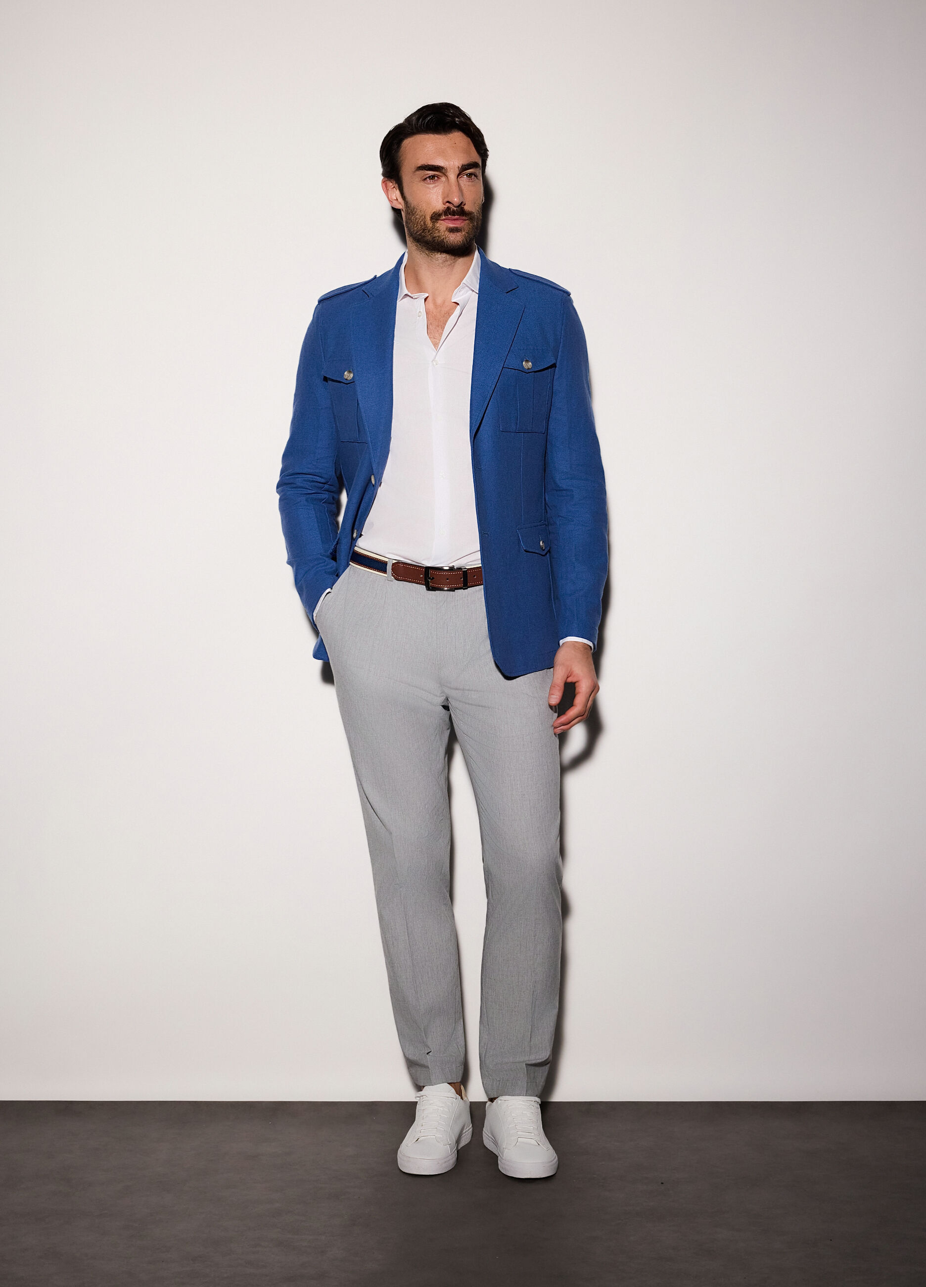 Blazer in diagonale di lino e cotone uomo_0