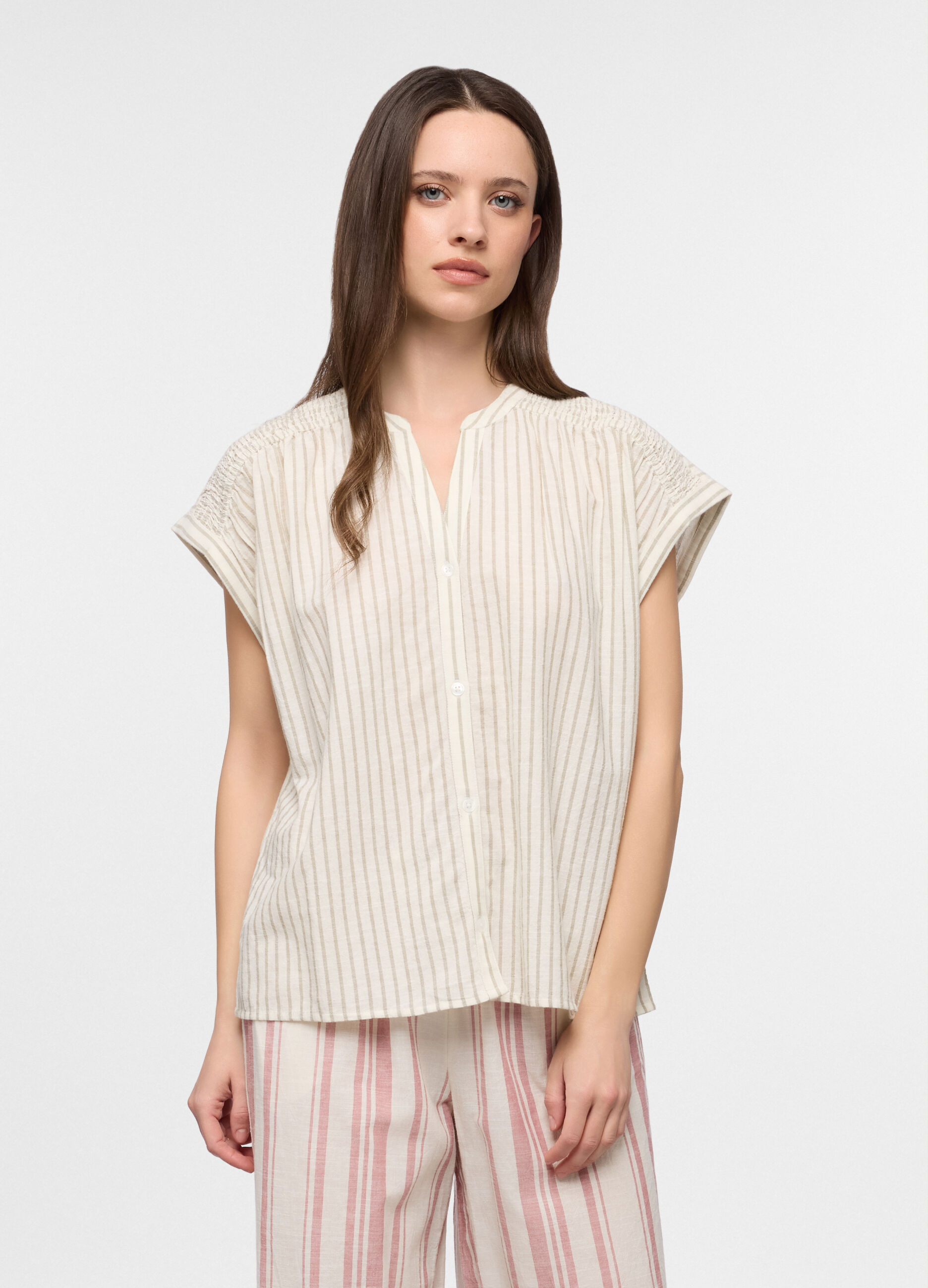 Top pigiama in popeline misto lino donna_0