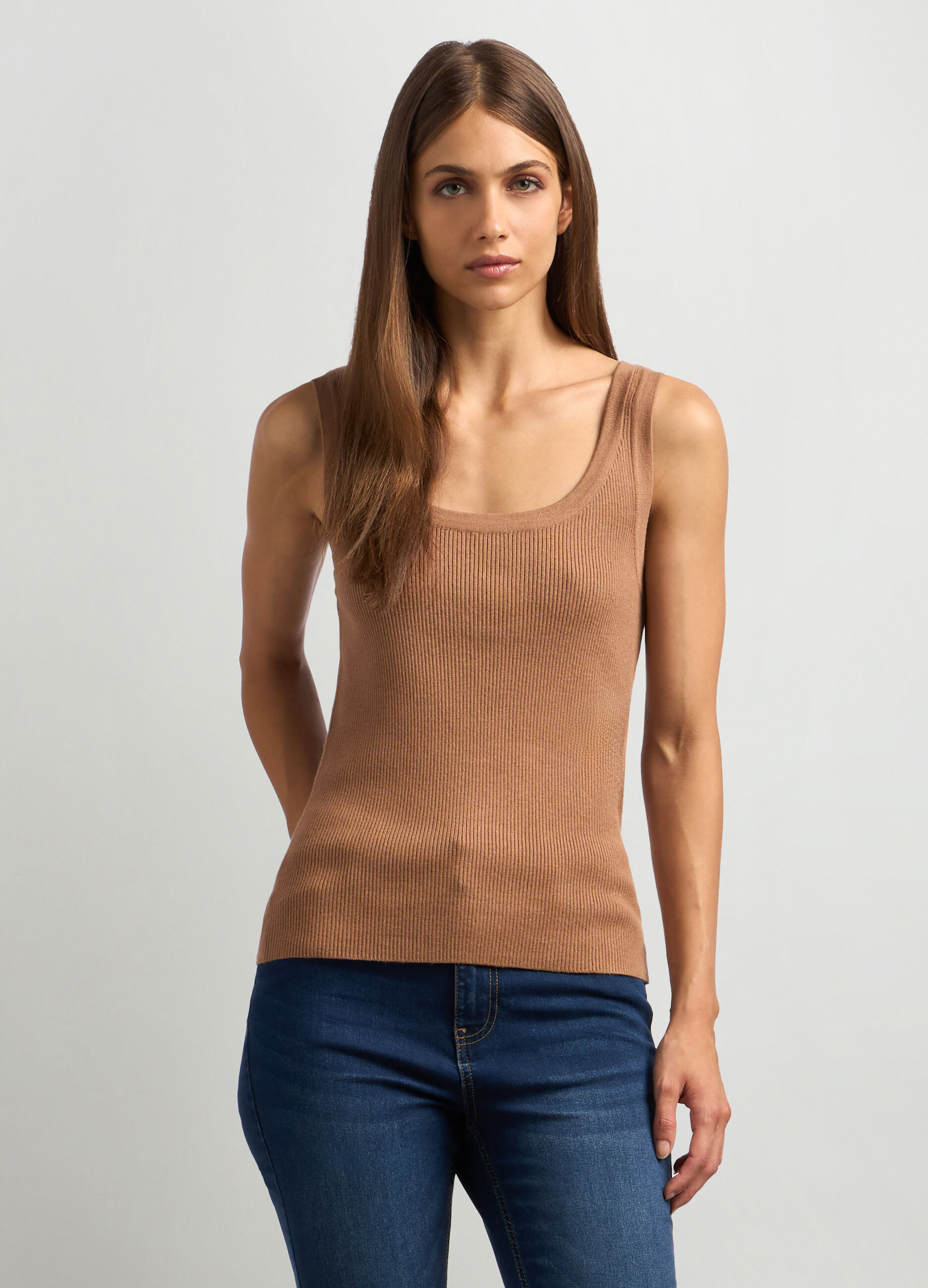 Canotta tricot in costina di misto viscosa donna_0