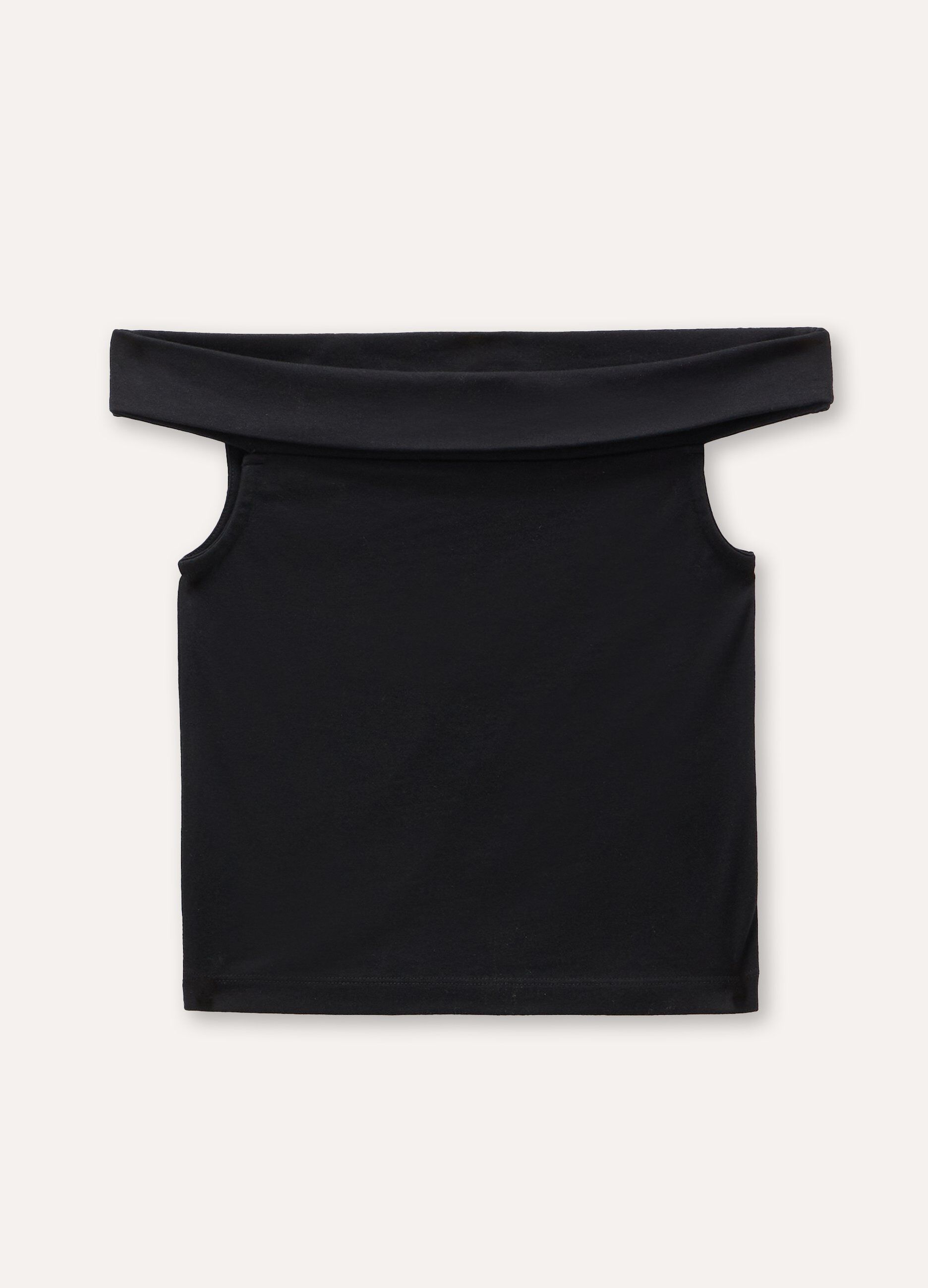 Top con scollo a barca in cotone stretch ragazza_0