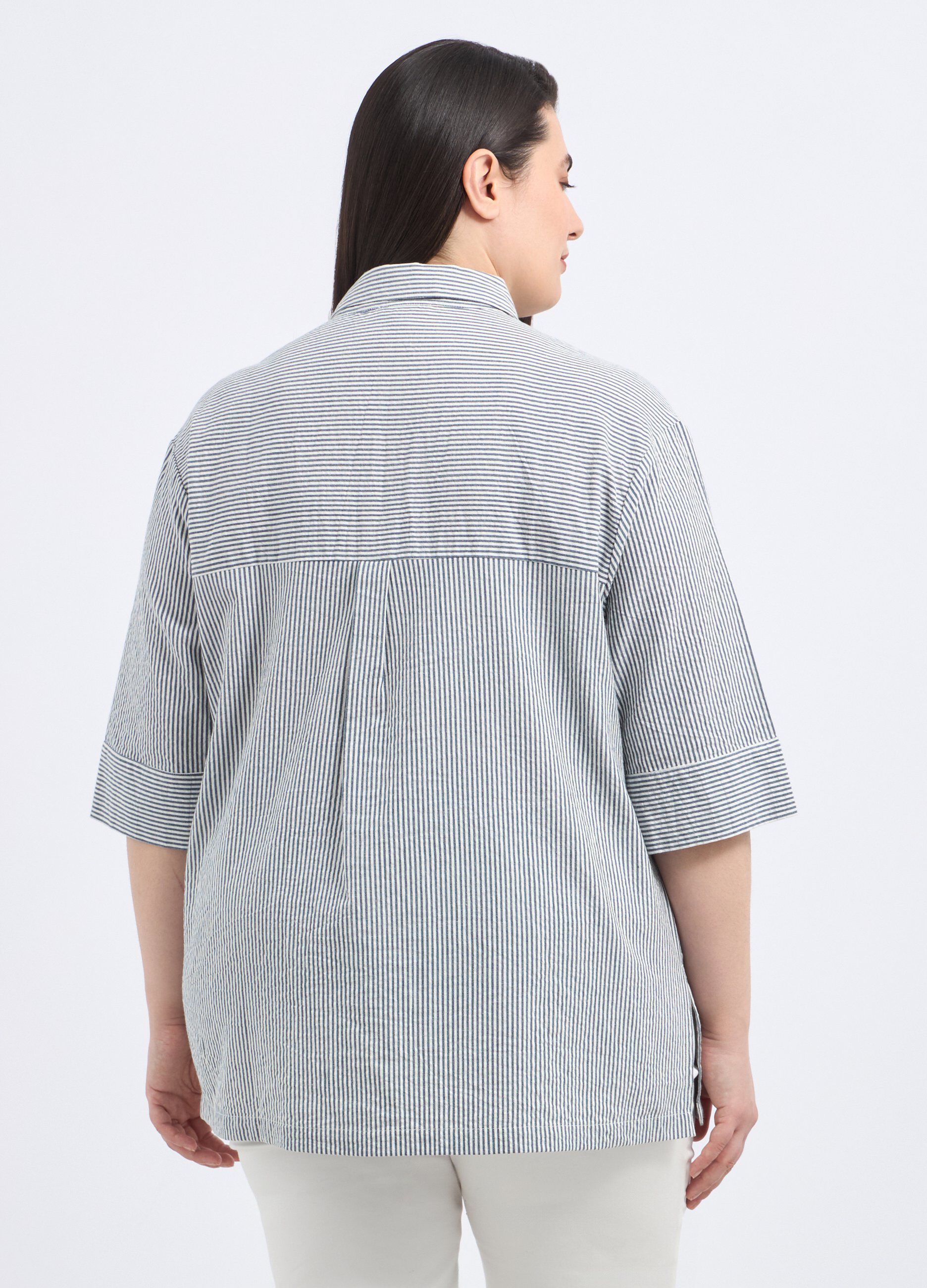 Camicia rigata in puro cotone donna curvy_1