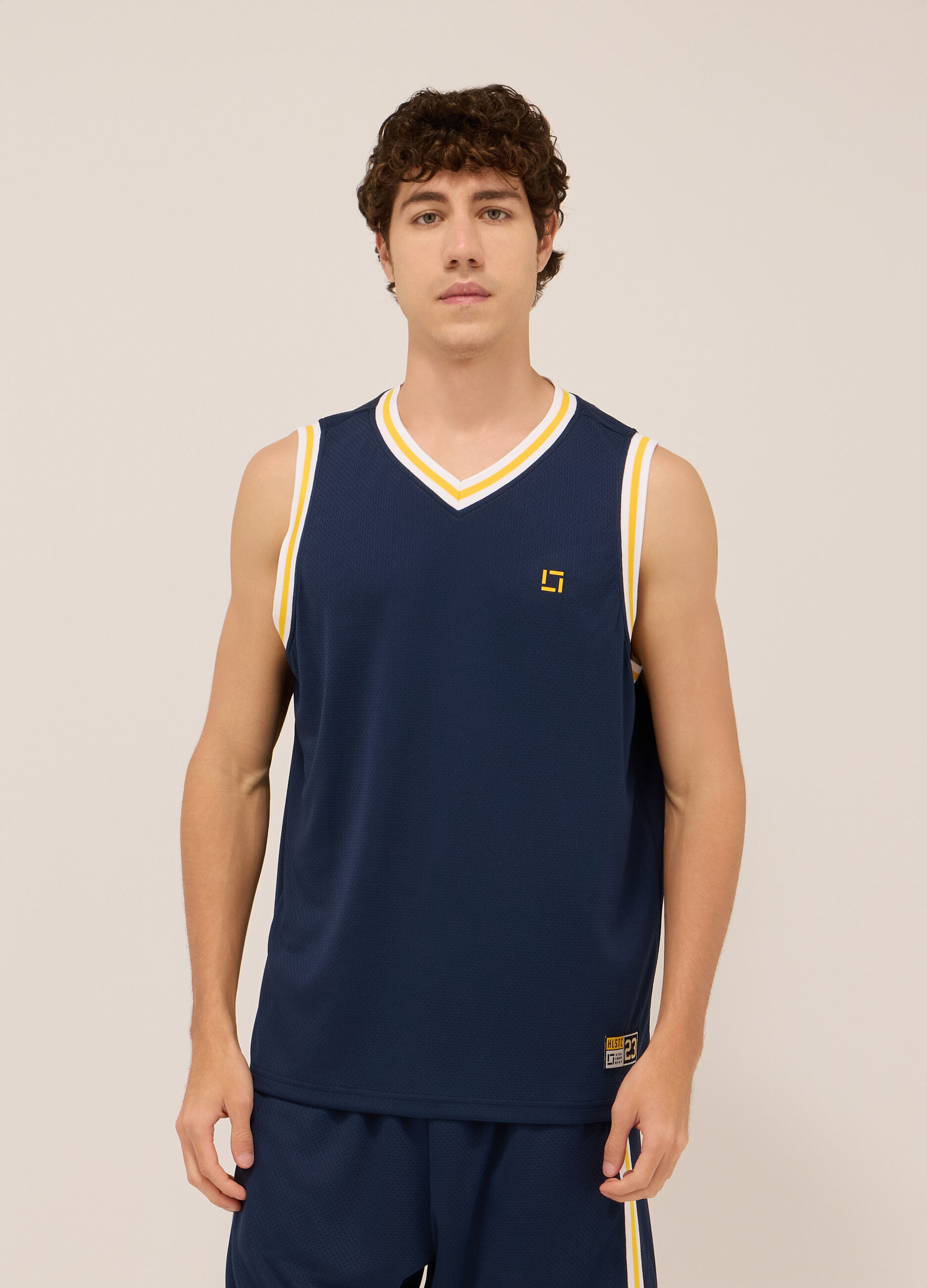 Canottiera sportiva con stampa stile basket uomo_0