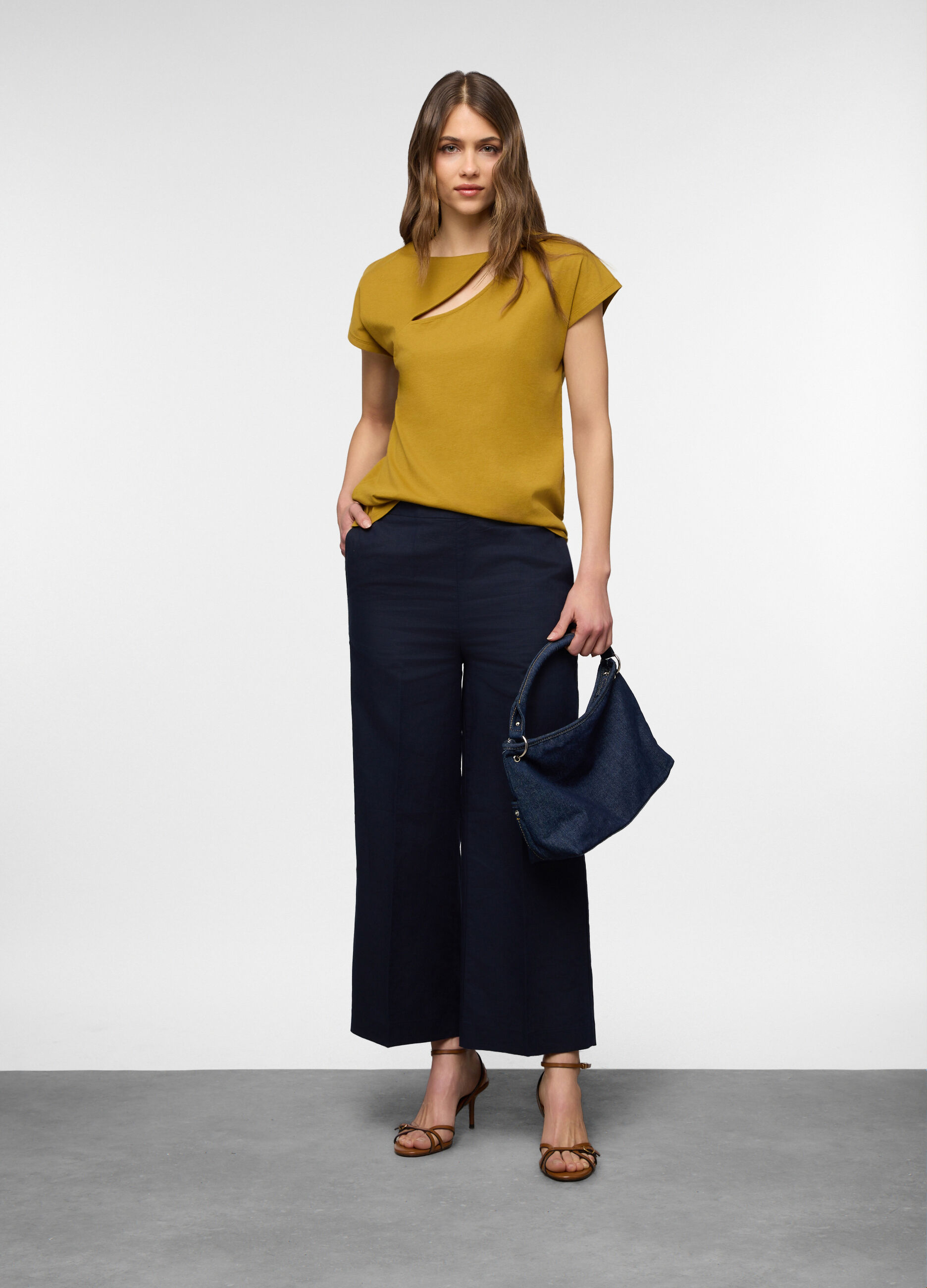 Pantaloni wide leg misto lino donna_0