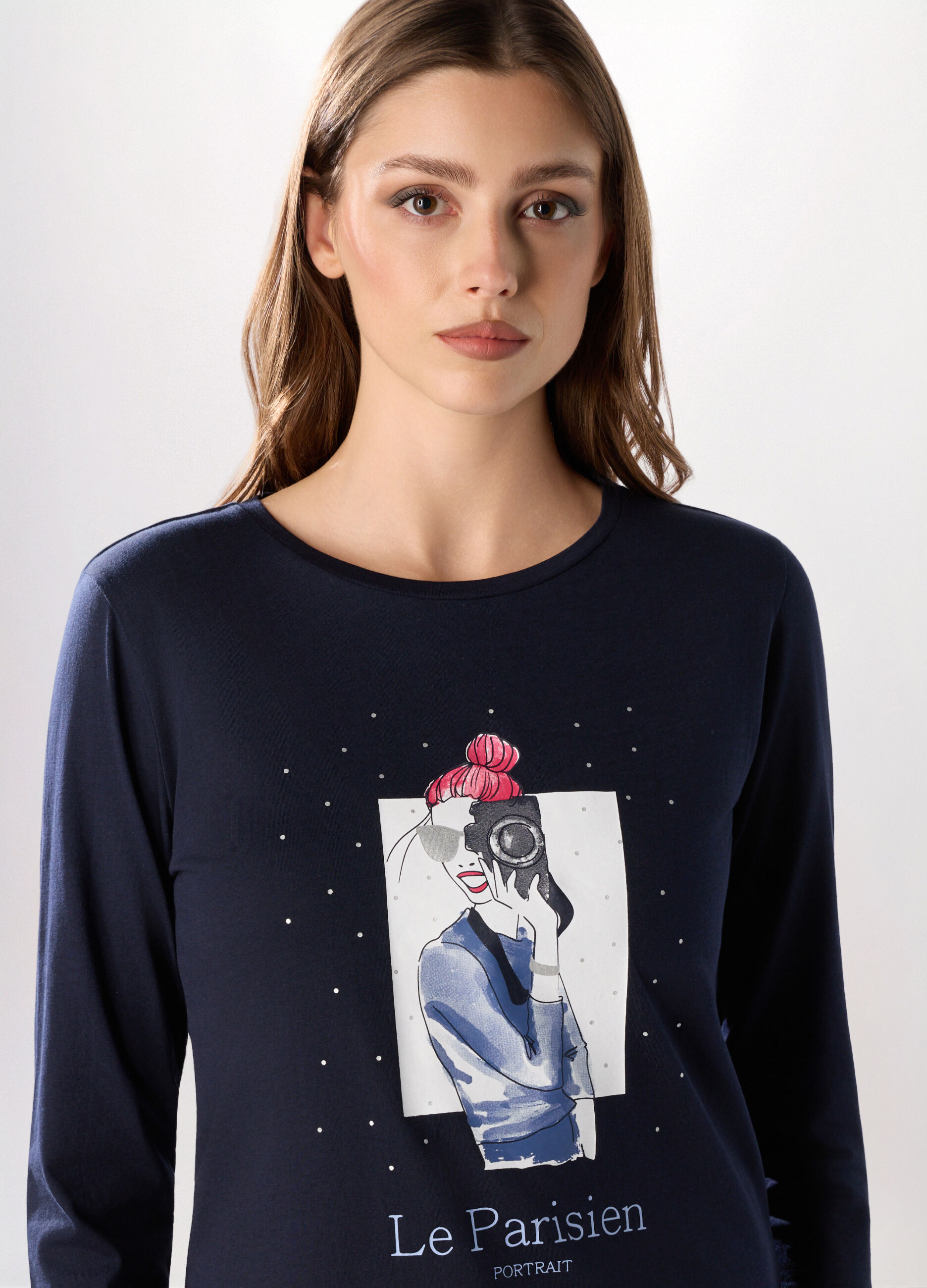 T-shirt in puro cotone con maniche a 3/4 donna_2