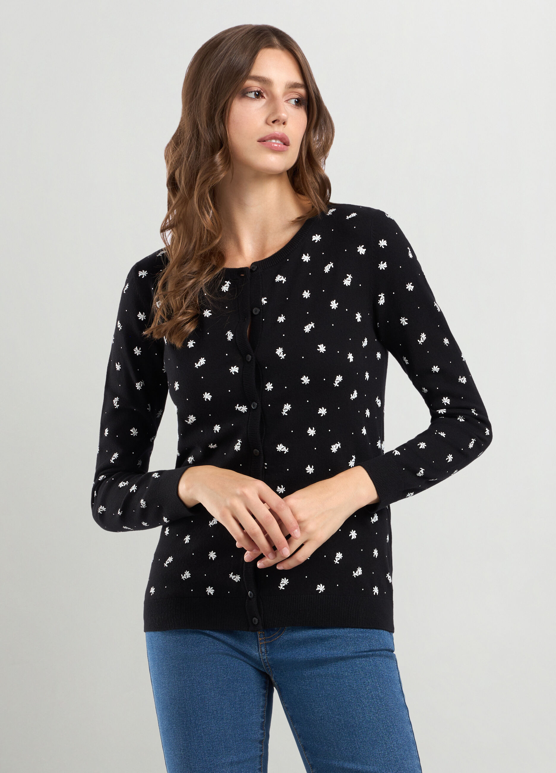 Cardigan misto cotone con stampa donna_0