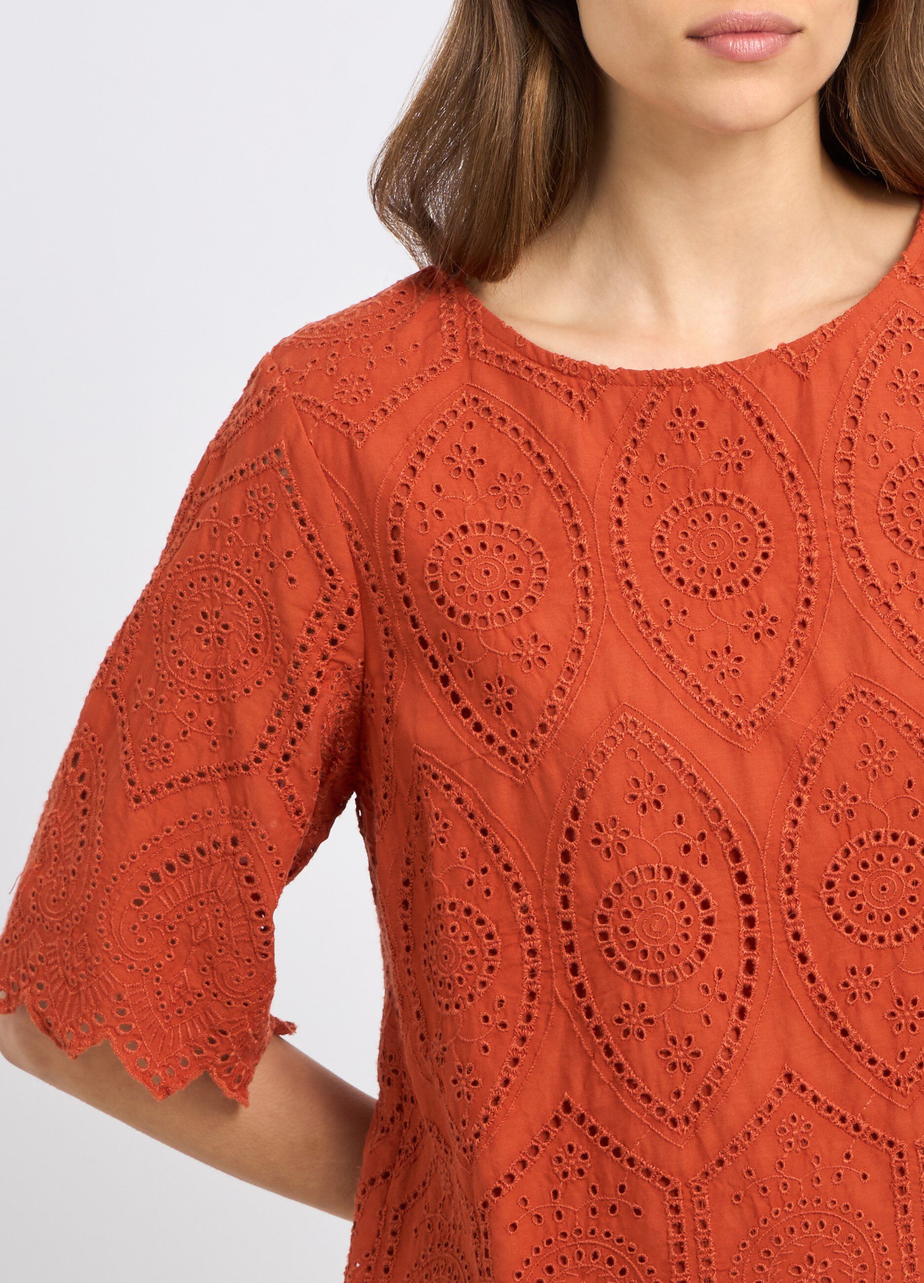 Abito corto in puro cotone con ricami donna_2
