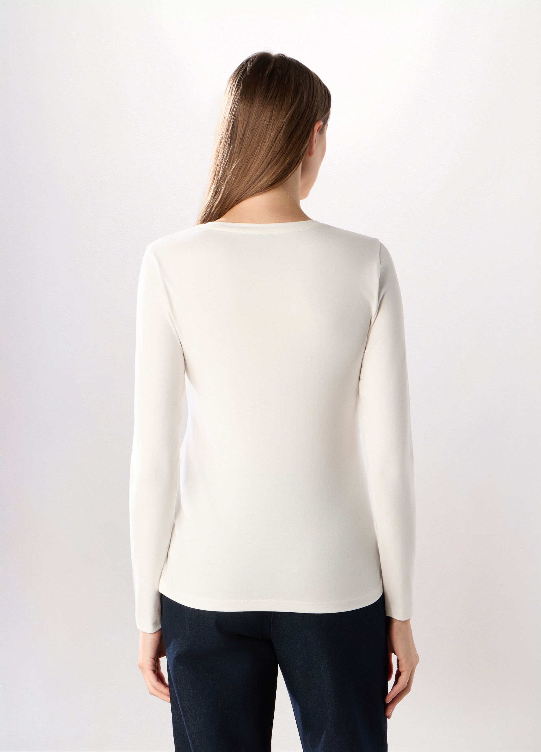 T-shirt in cotone stretch con ricami donna_1