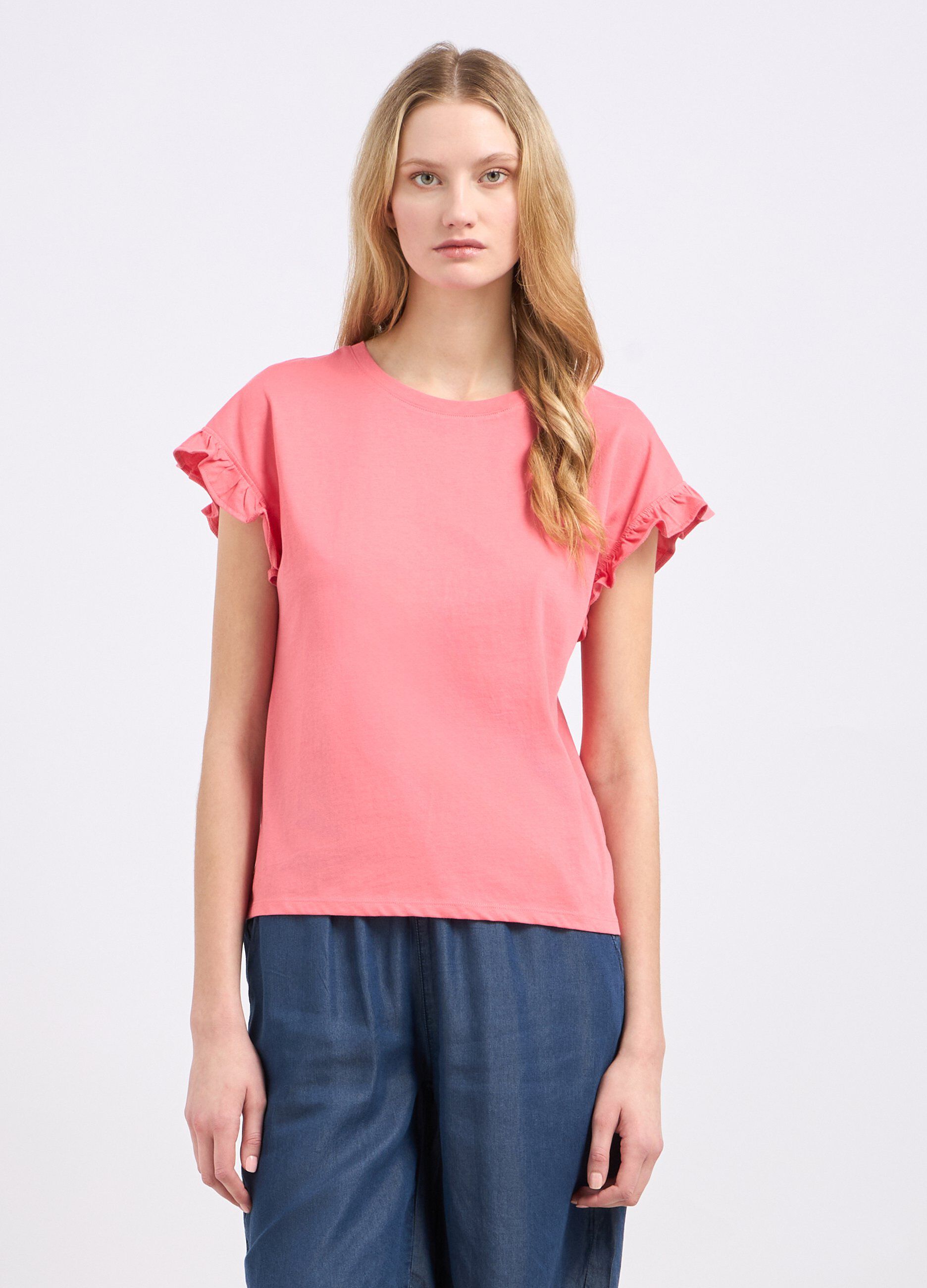 T-shirt in puro cotone con rouches donna_0