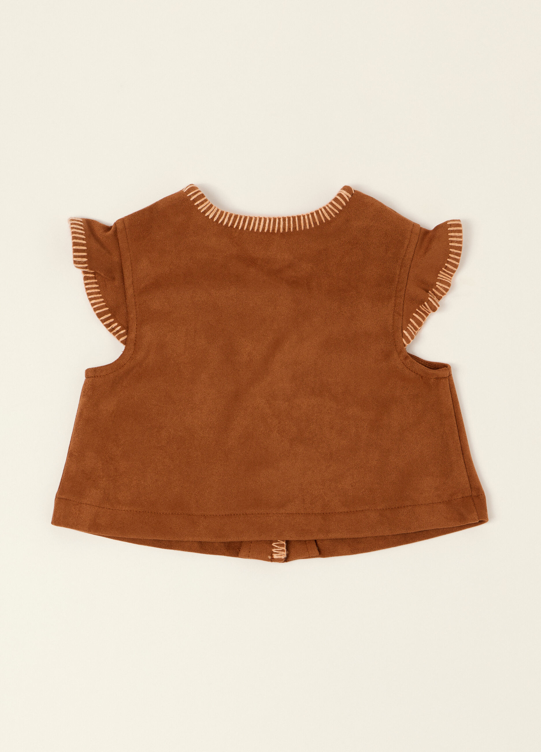 Giacca marrone con dettagli a frange in tessuto elasticizzato_1