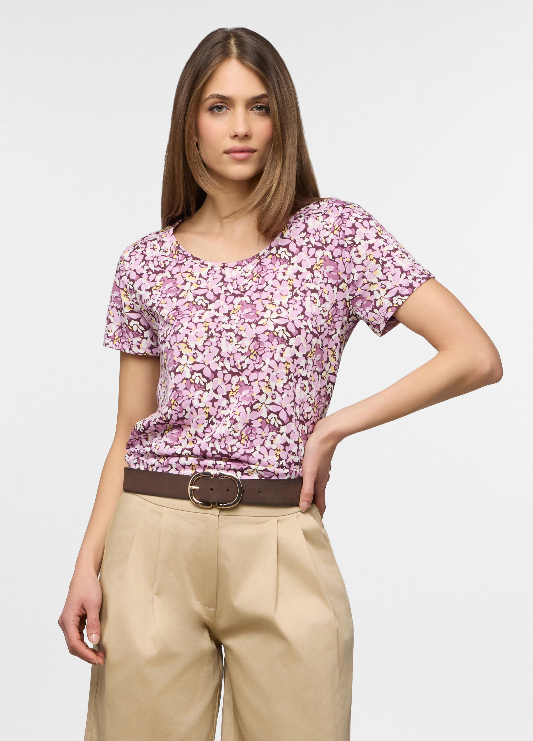 T-shirt girocollo in jersey di puro cotone donna_0