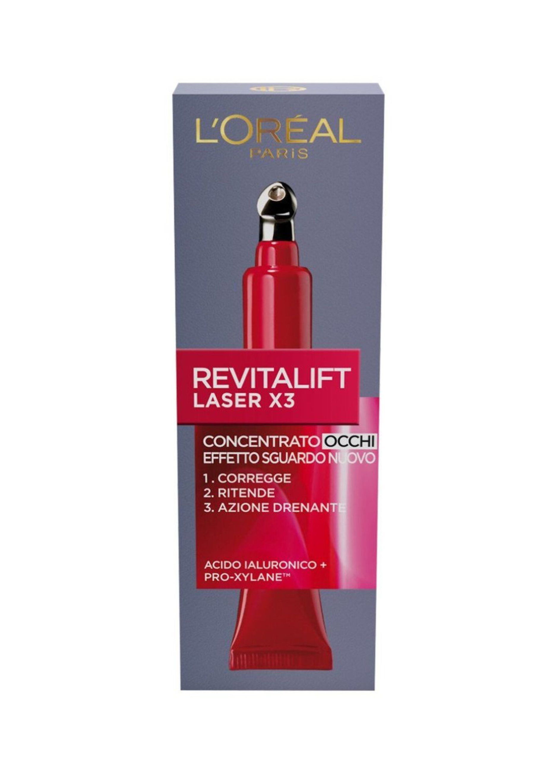 L'Oréal Paris Contorno Occhi Revitalift Laser X3, Azione Antirughe Anti-Età con Acido Ialuronico e Pro-Xylane, 15 ml.