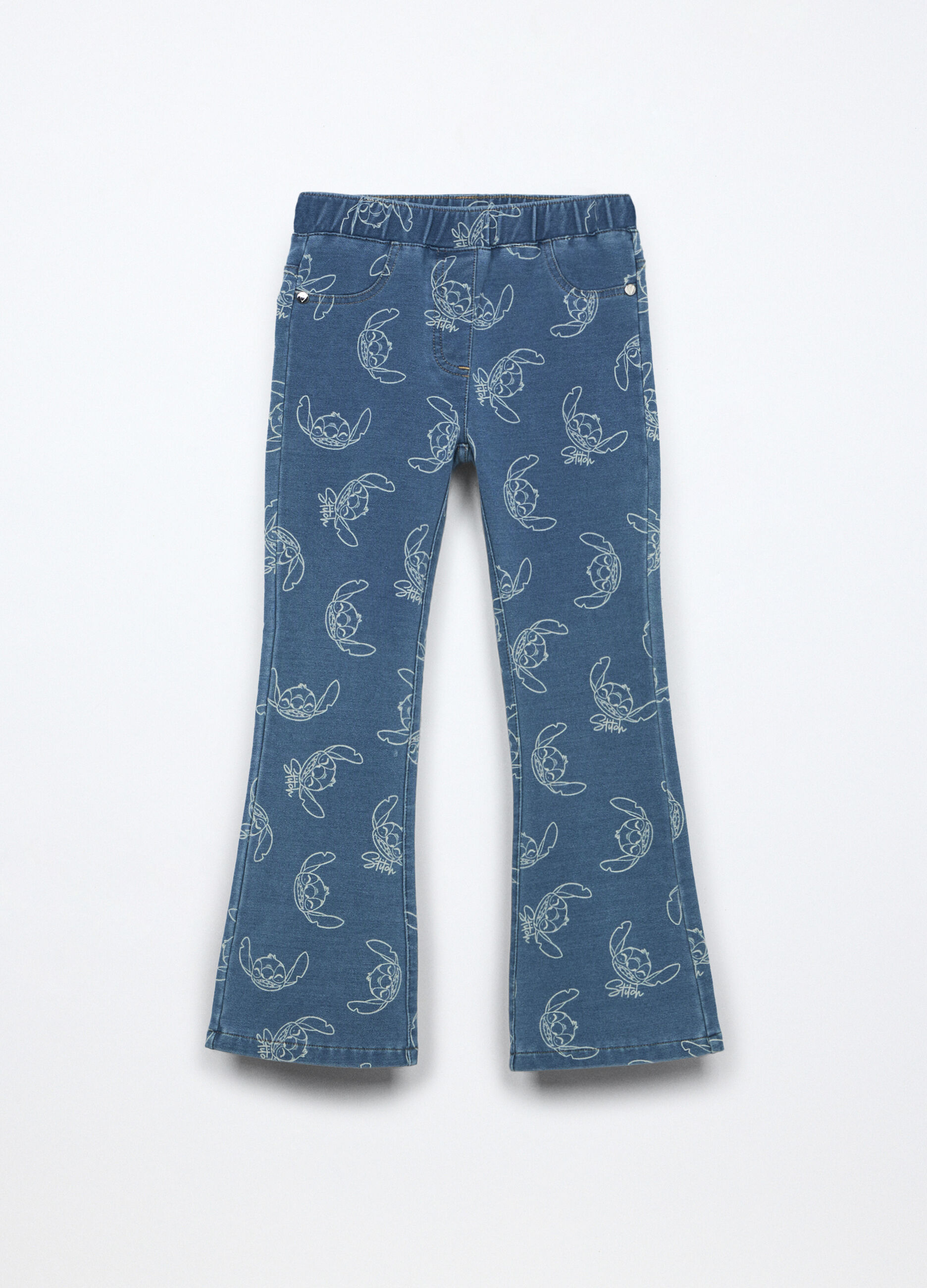 Pantaloni flare fit in french terry denim bambina_0