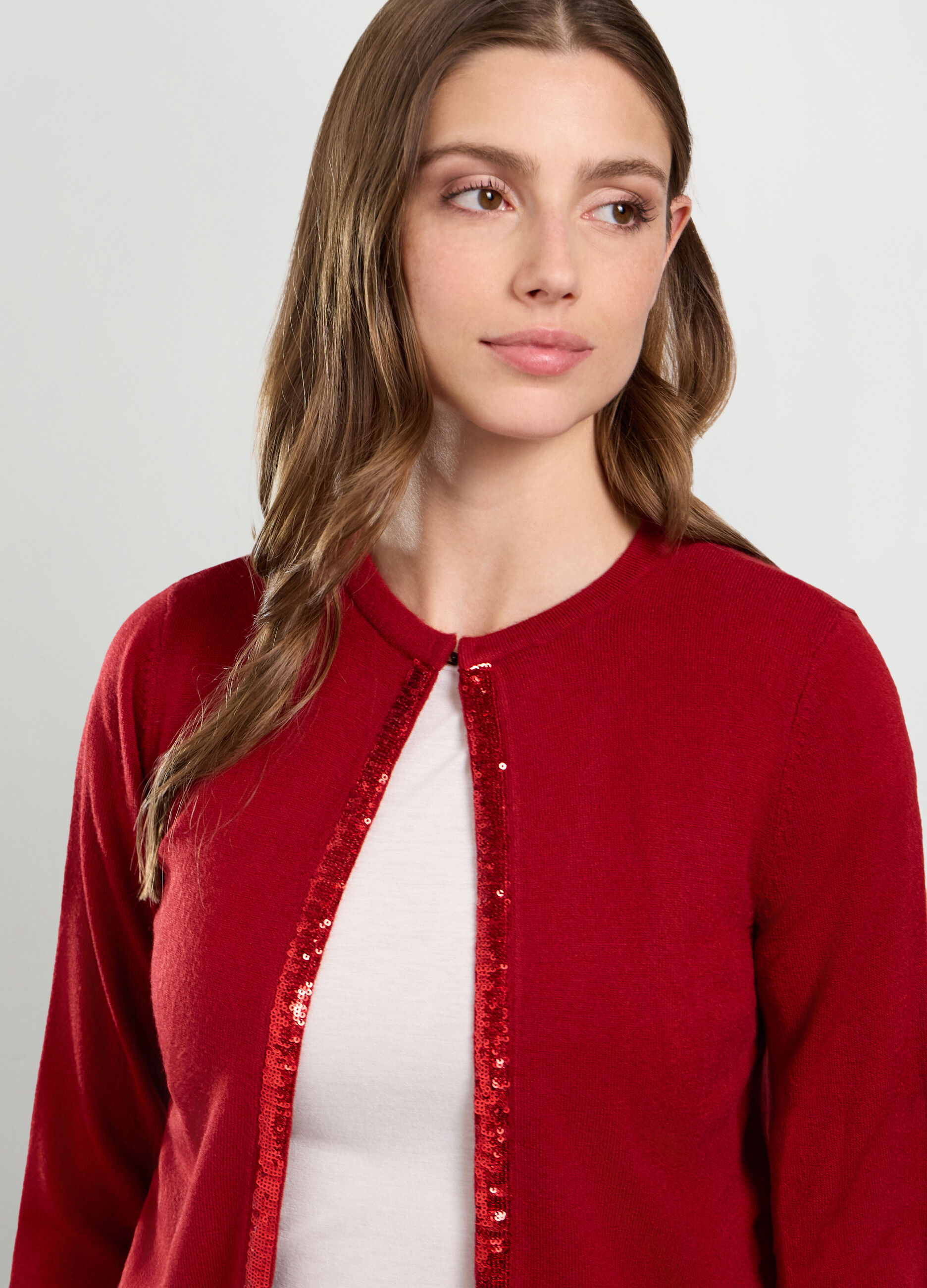 Cardigan tricot con paillettes donna_2