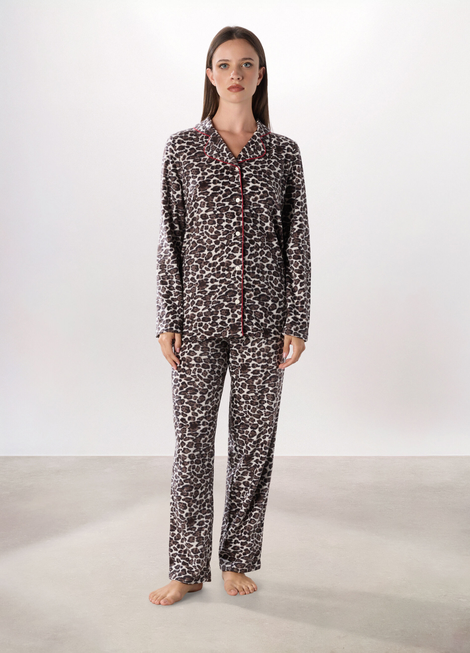 Set pigiama in pile con stampa donna_0