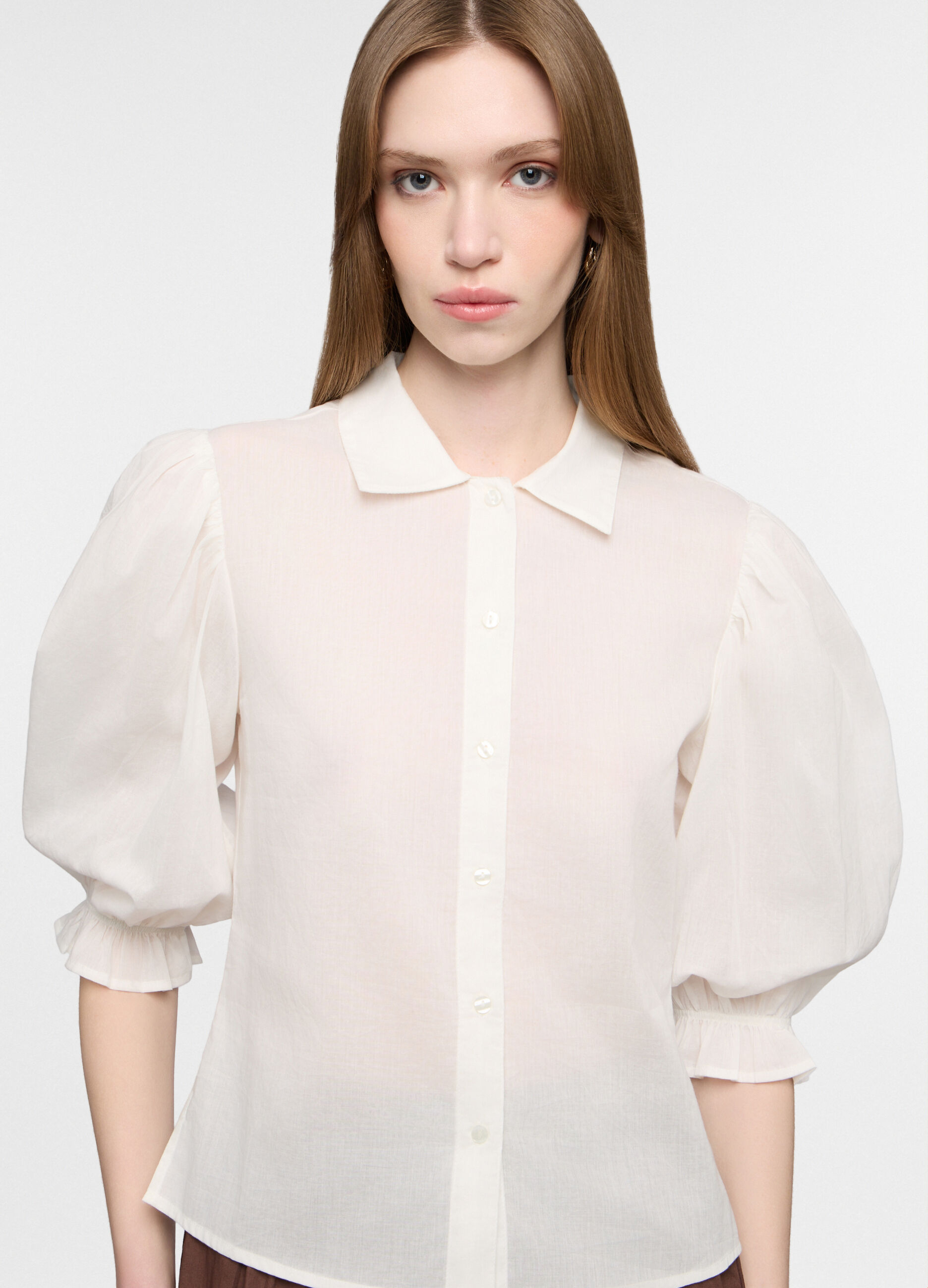 Camicia fit regular con collo classico in cotone voile donna_2