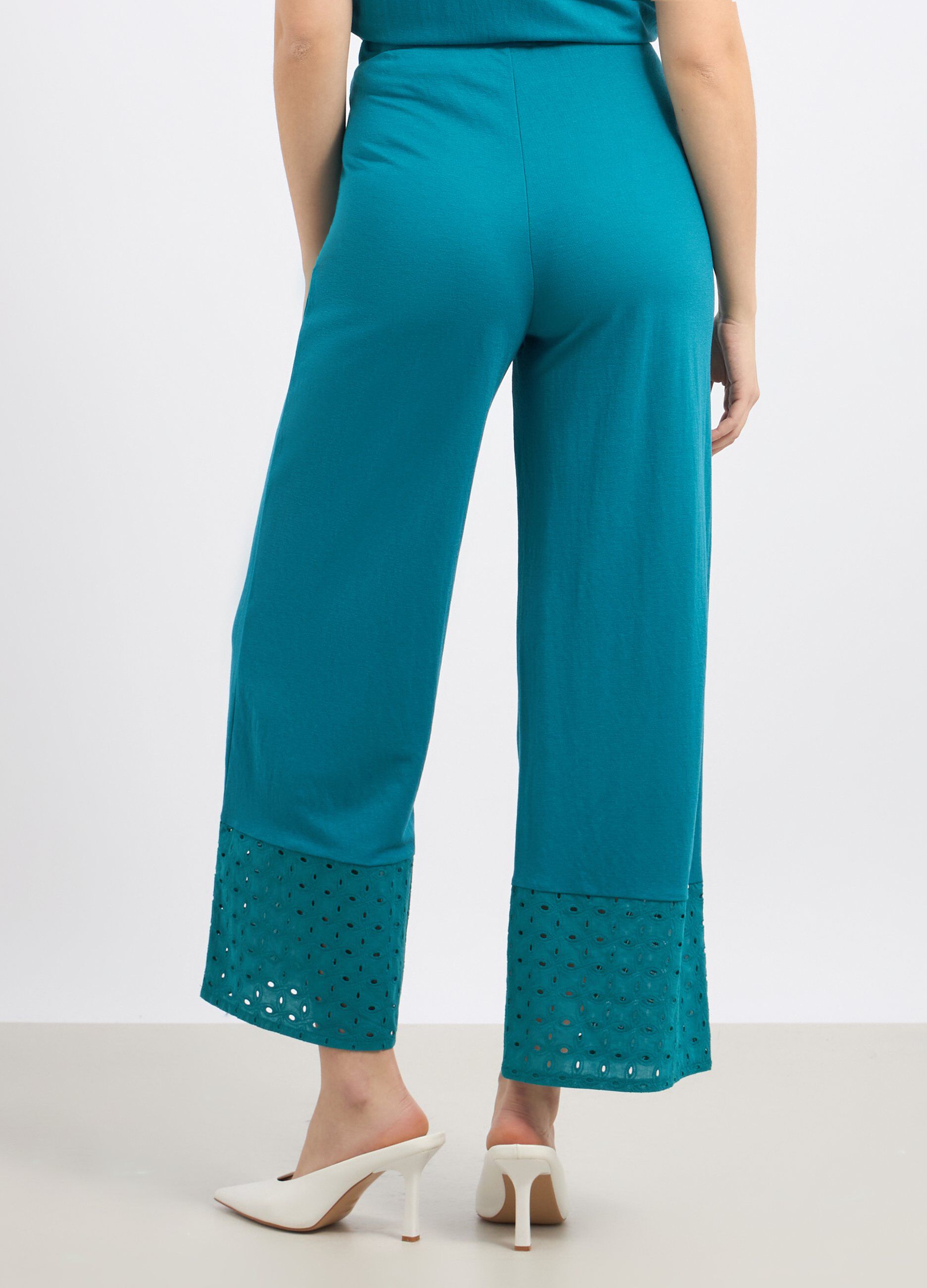 Pantaloni palazzo in misto viscosa con ricamo donna_1