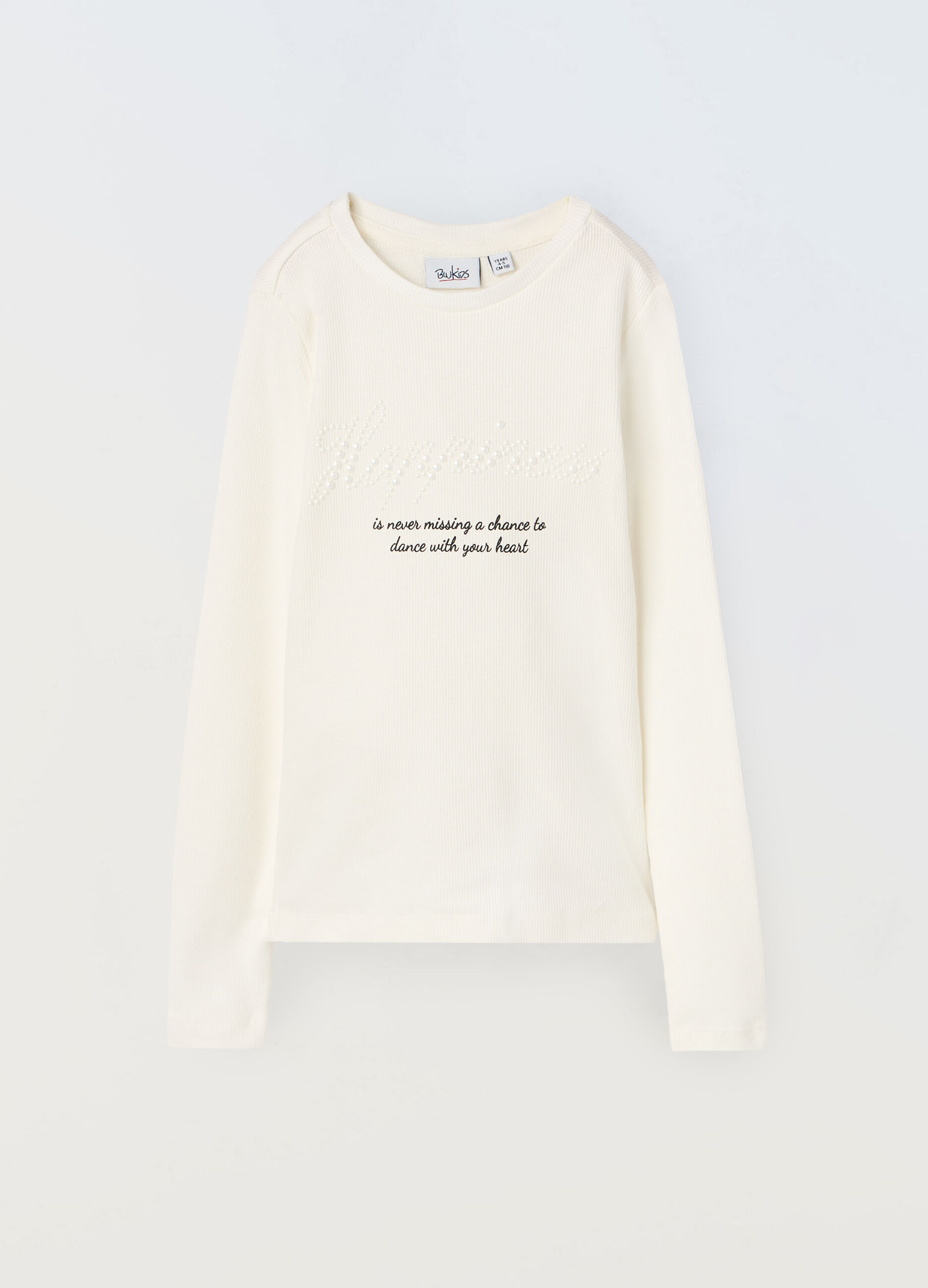 T-shirt in costina di cotone stretch a maniche lunghe bambina_0