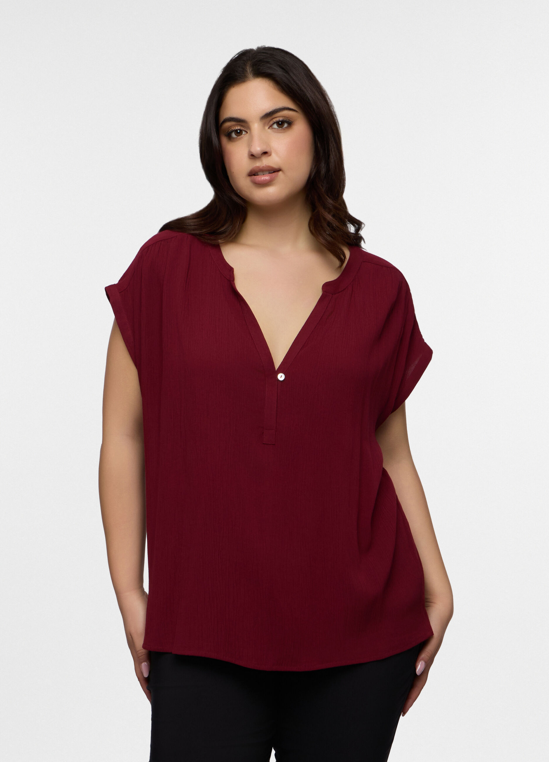 Blusa Fit Regular con scollo a V in pura viscosa donna curvy_0