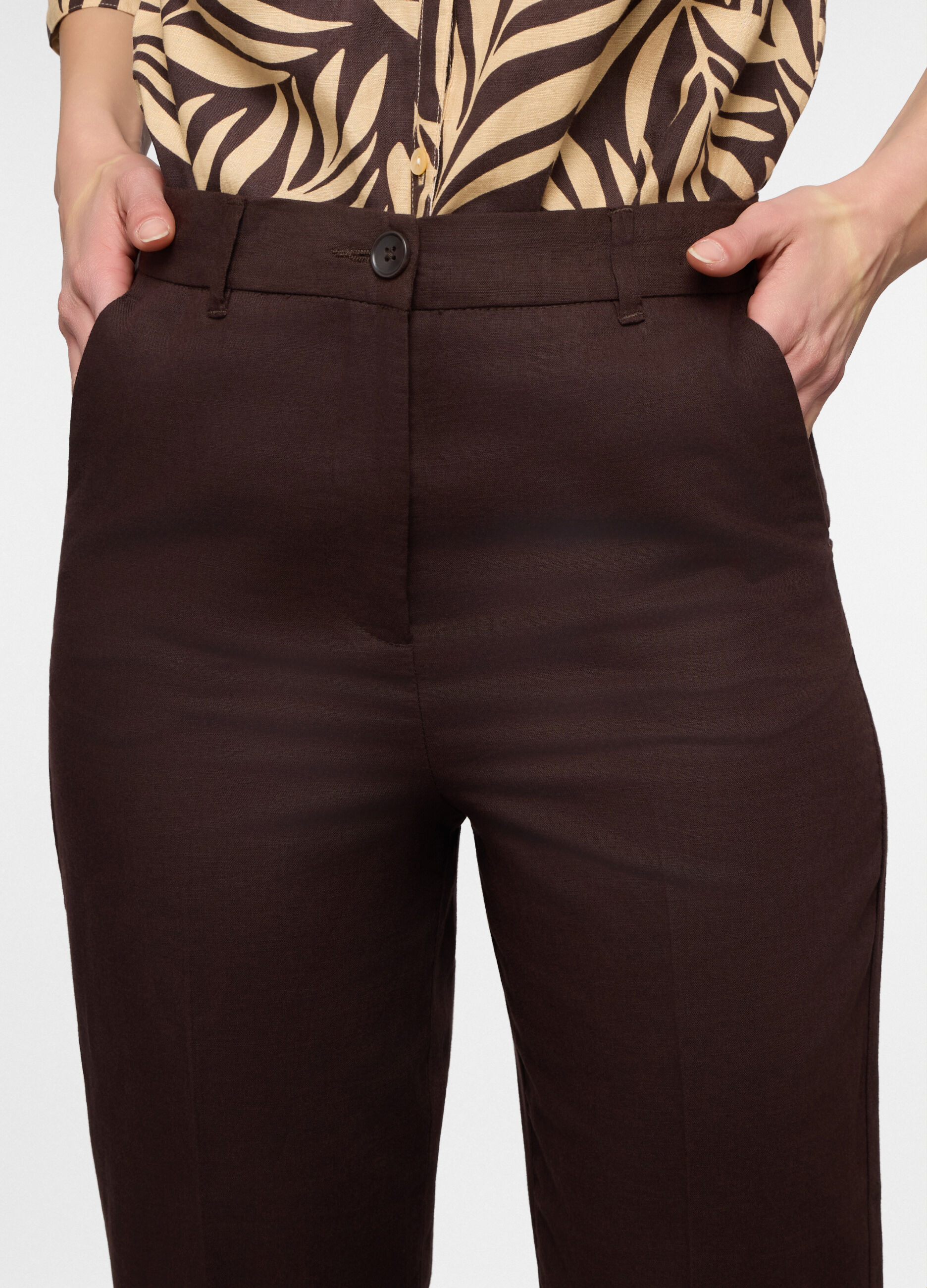 Pantaloni fit regular misto lino donna_2