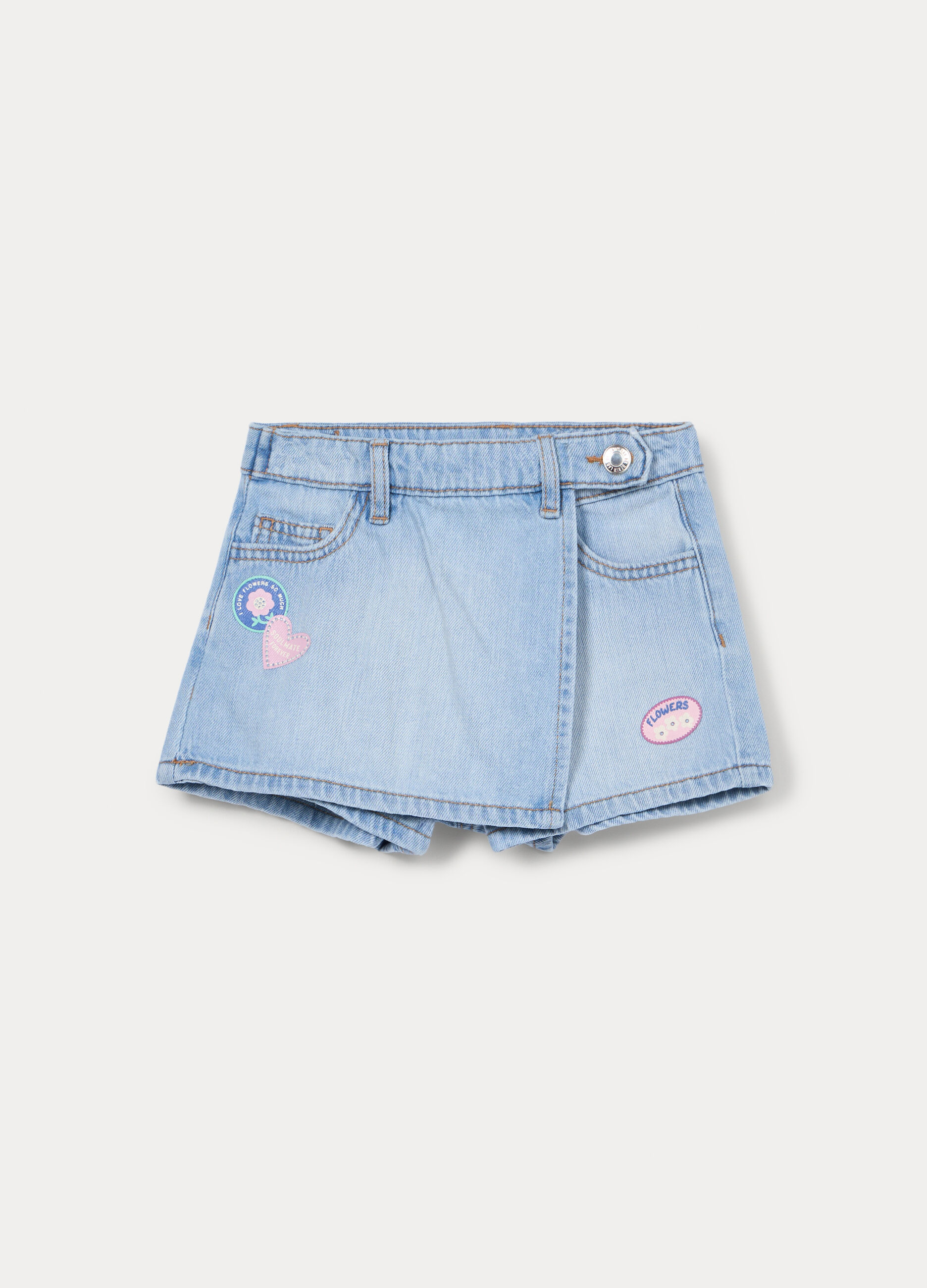 Gonna pantalone in denim misto cotone bambina_0