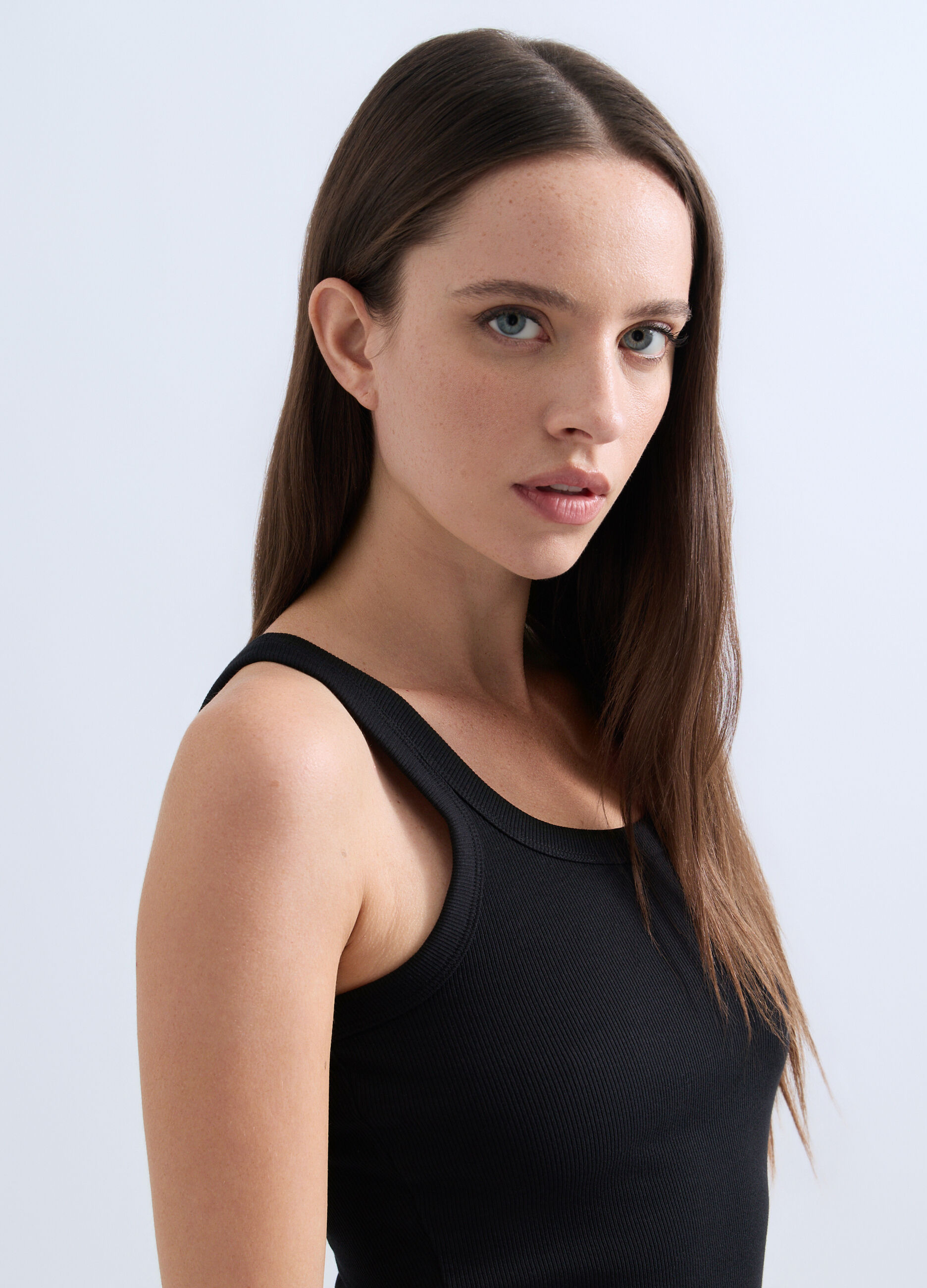 Canotta in costina di cotone stretch donna_2