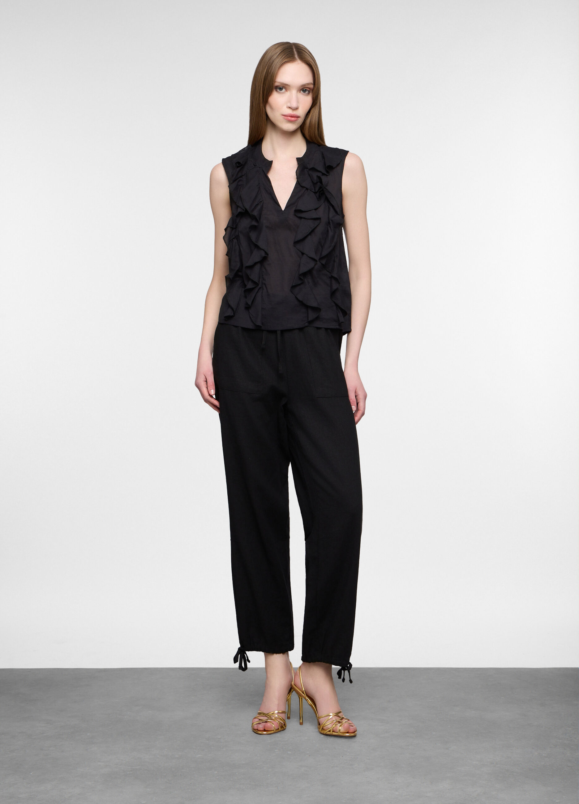 Pantaloni parachute misto lino donna_0