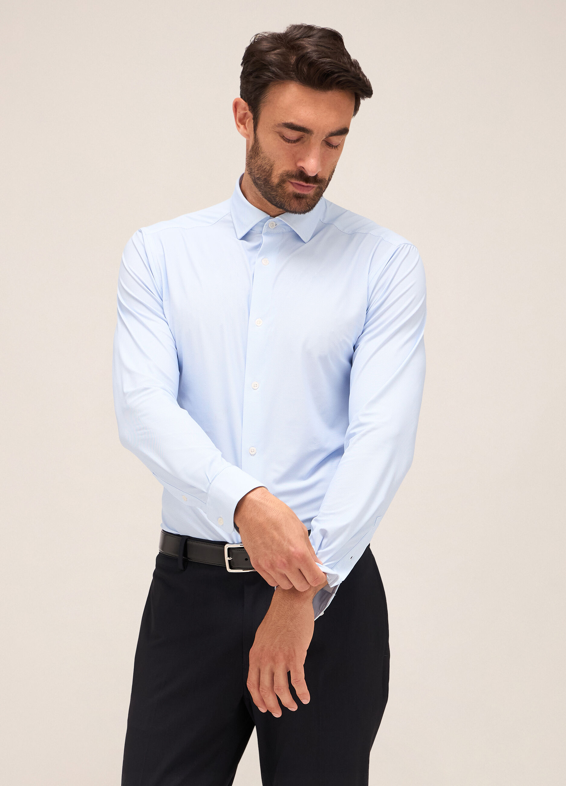 Camicia slim fit colletto classico in tessuto stretch uomo_2