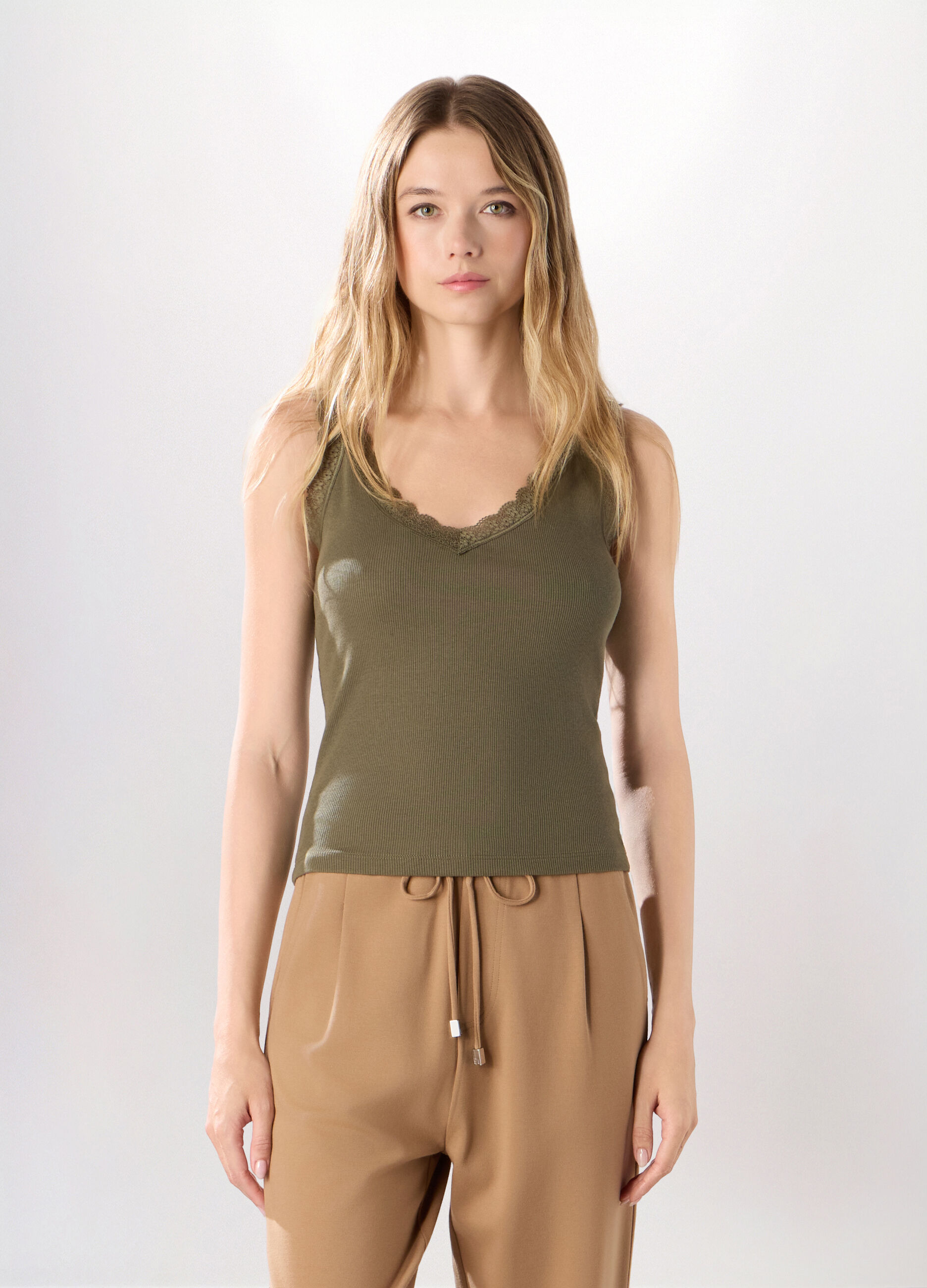 Canotta in costina di cotone stretch donna_0
