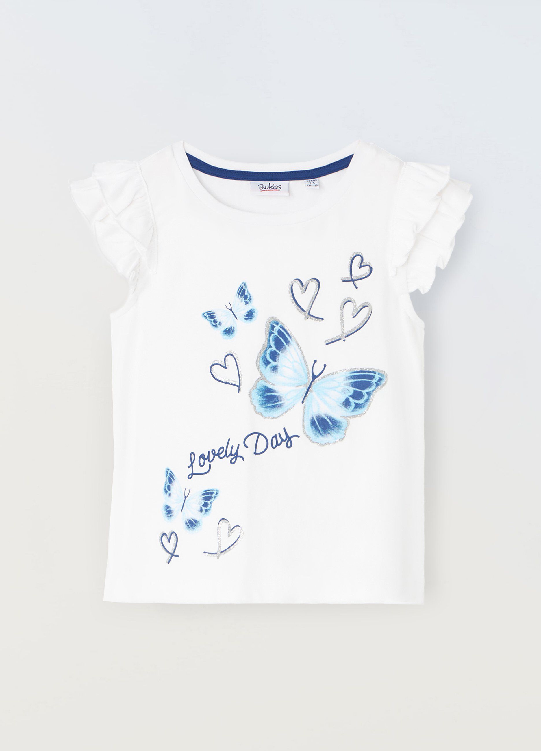 T-shirt in puro cotone con rouches bambina_0