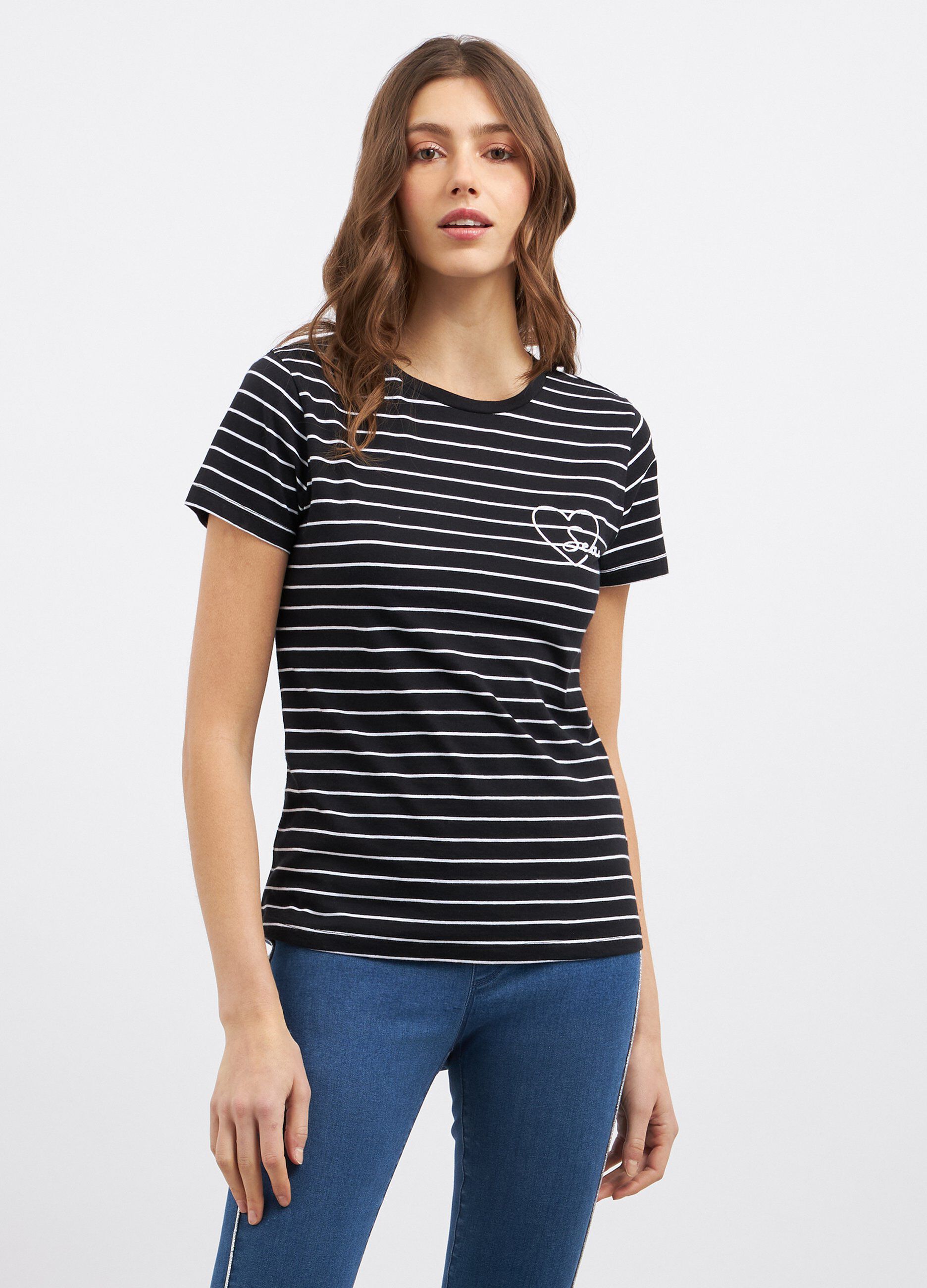 T-shirt rigata in puro cotone donna_0