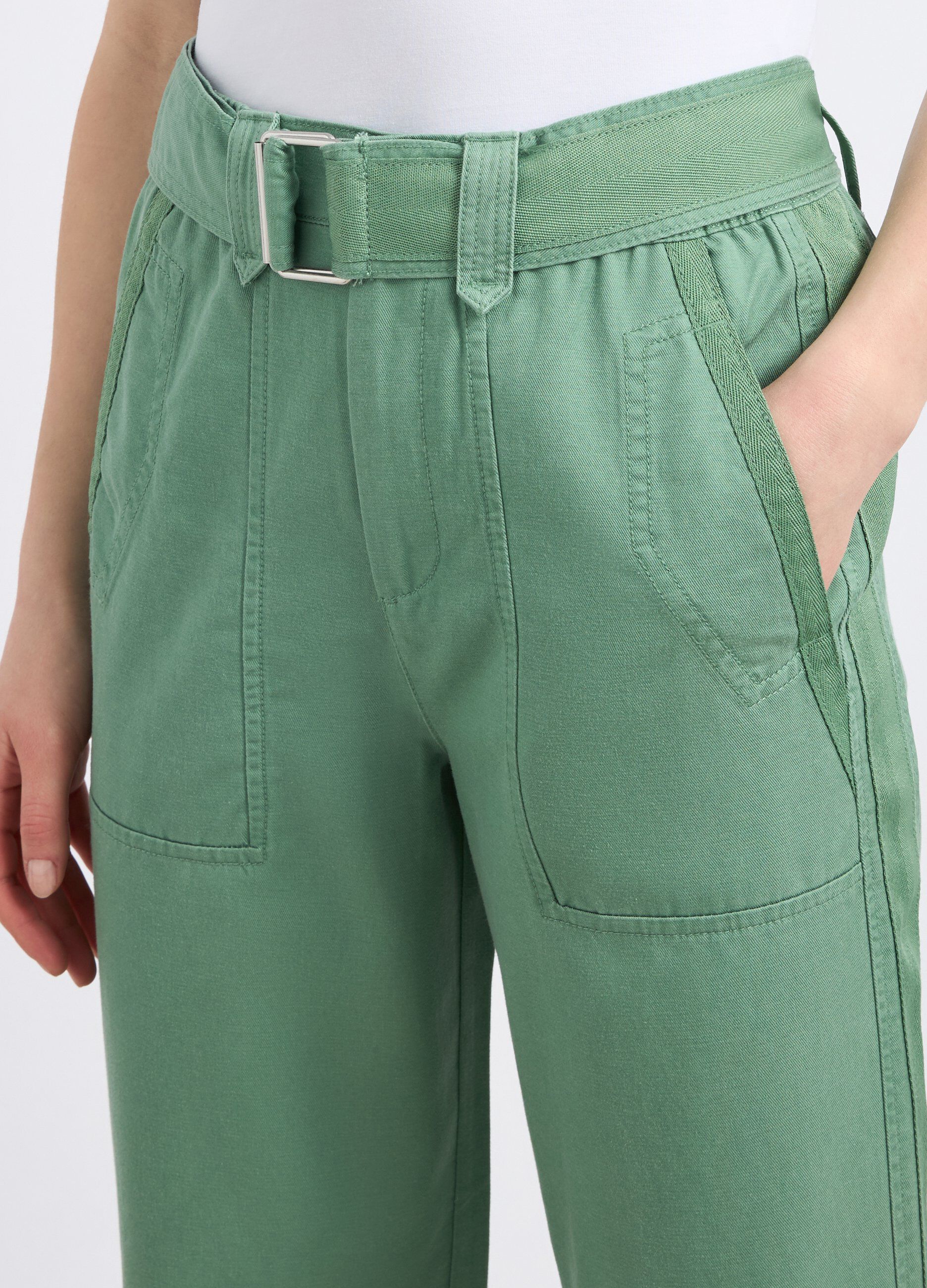 Pantaloni in misto cotone con cintura donna_2