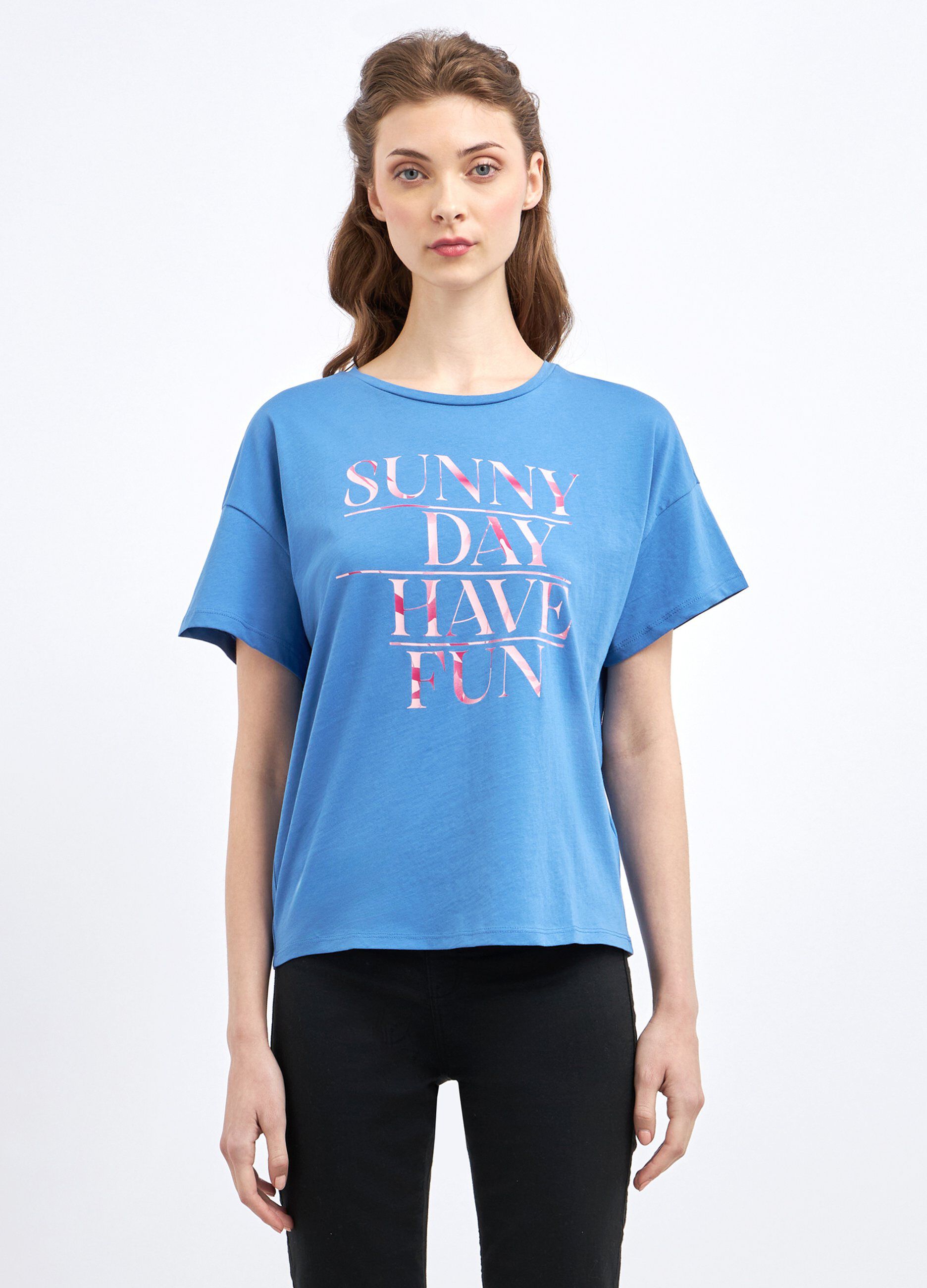 T-shirt in puro jersey di cotone con stampa donna_0