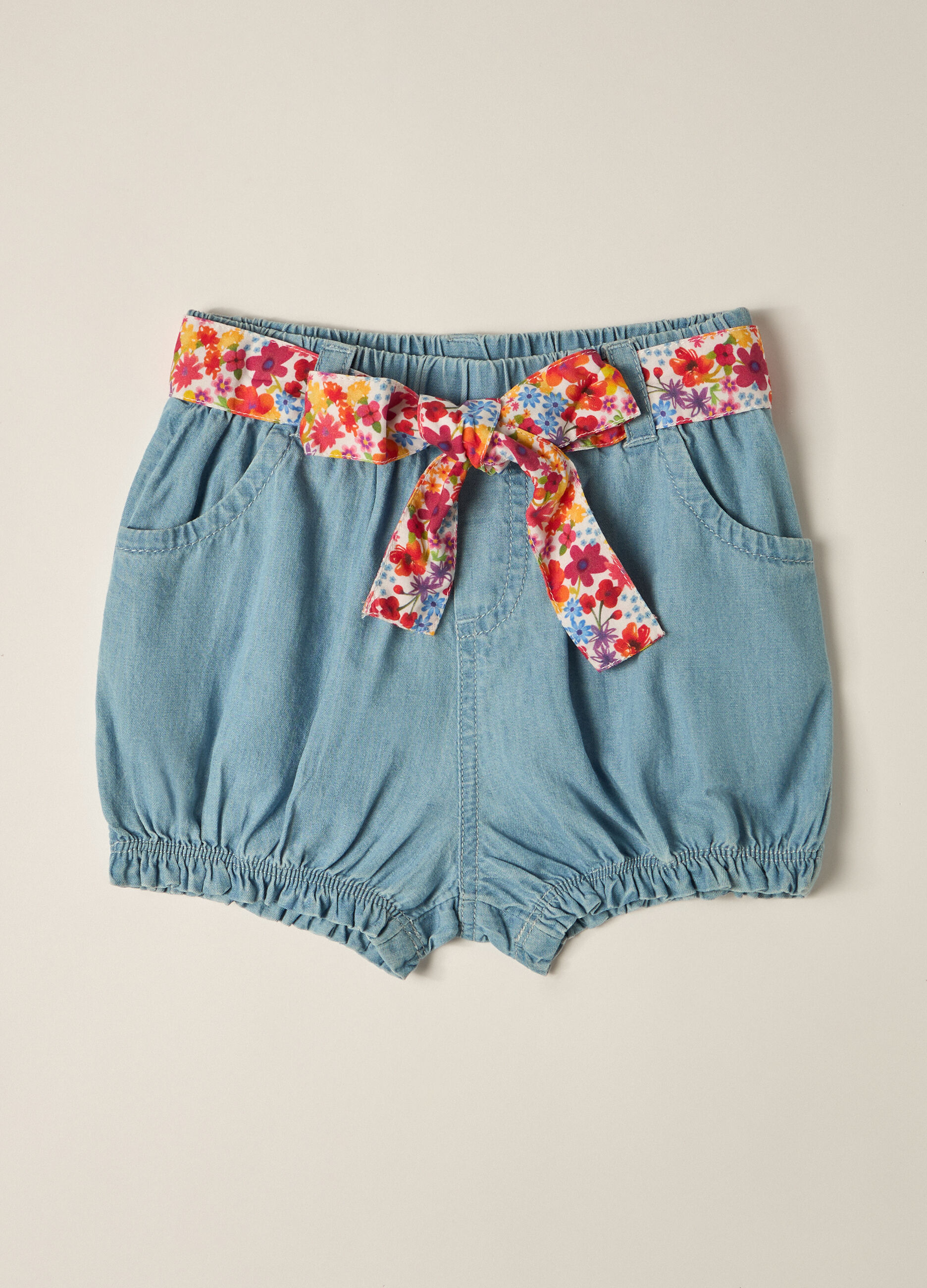 Shorts IANA in chambray di puro cotone neonata_0