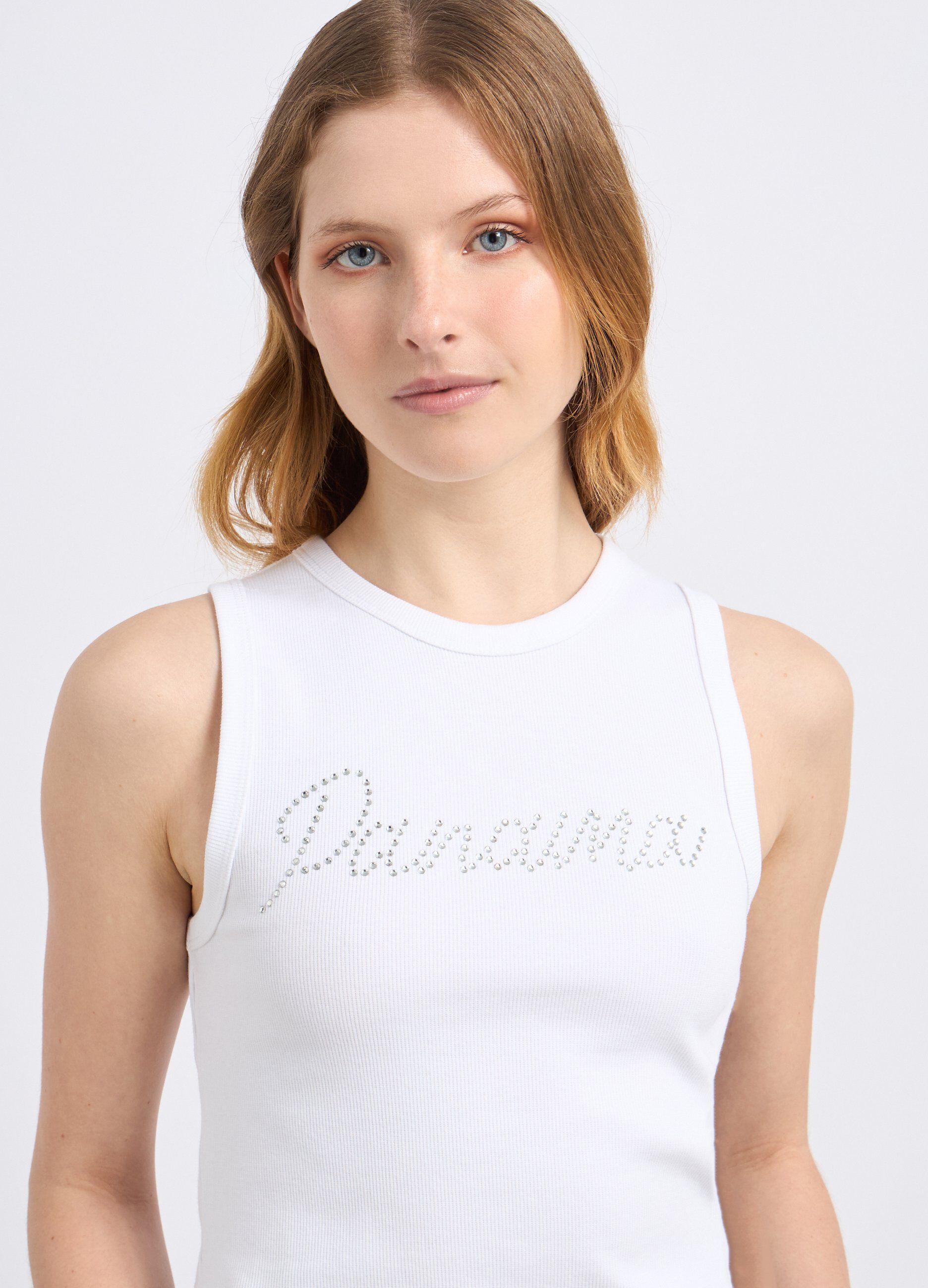 Top cropped in costina di cotone stretch donna_2