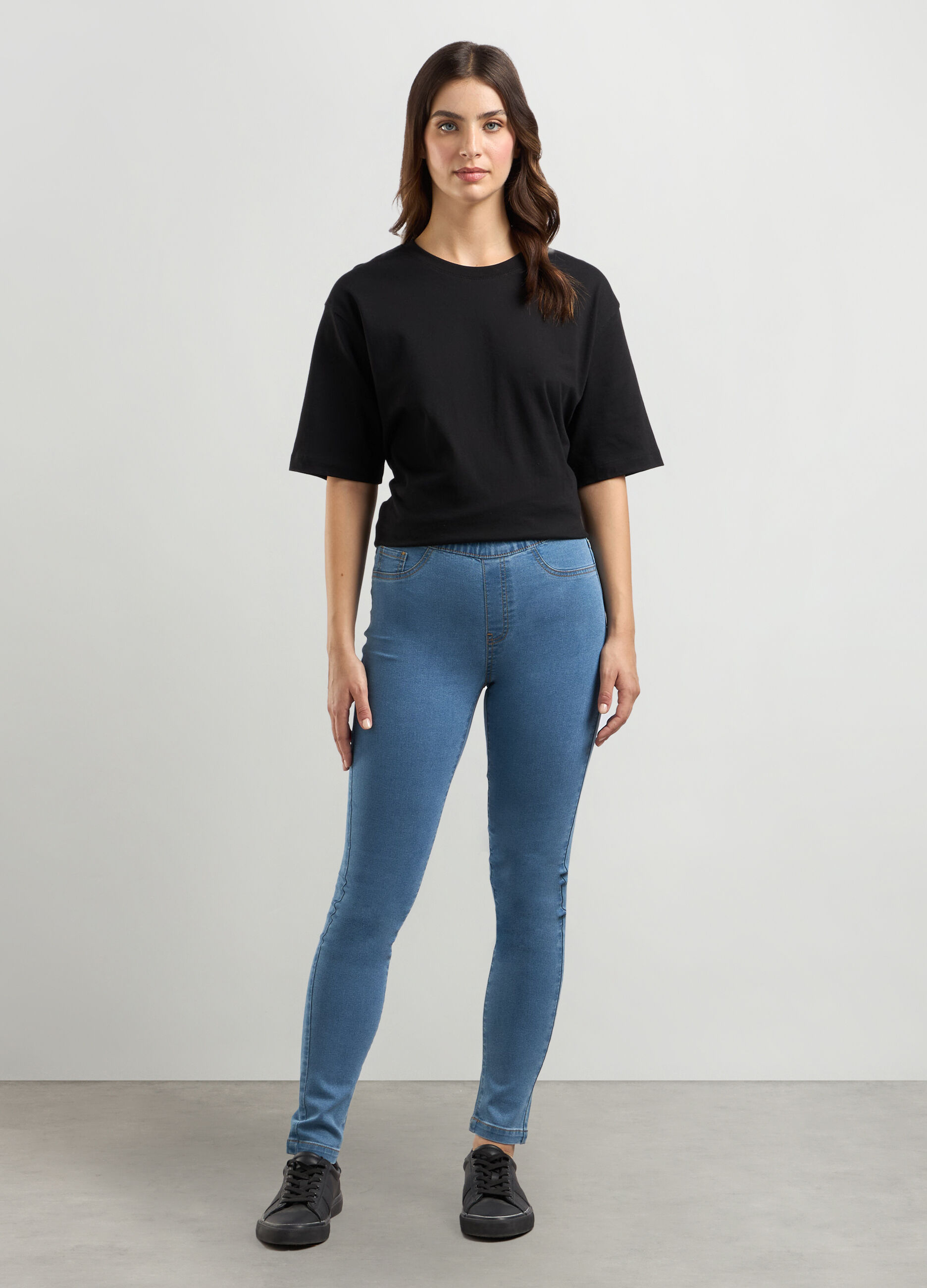 Jeggings in denim di misto cotone stretch donna_0